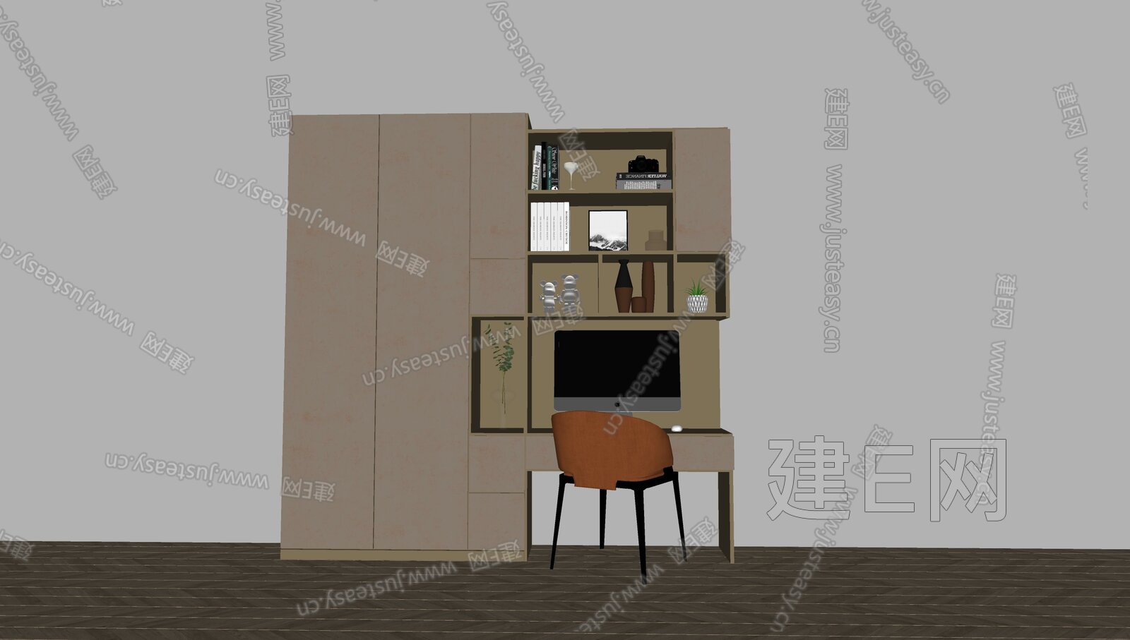现代书柜模型SU模型下载[ID:106779487]_建E室内设计网
