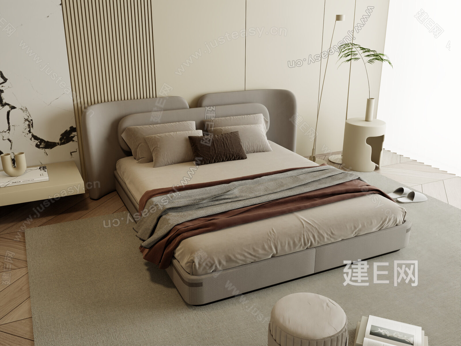 现代双人床模型SU模型下载[ID:101995289]_建E室内设计网