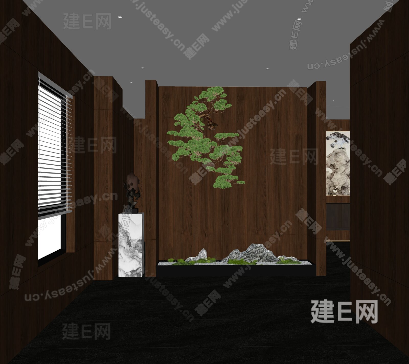 新中式室内景观造景模型SU模型下载[ID:106517483]_建E室内设计网