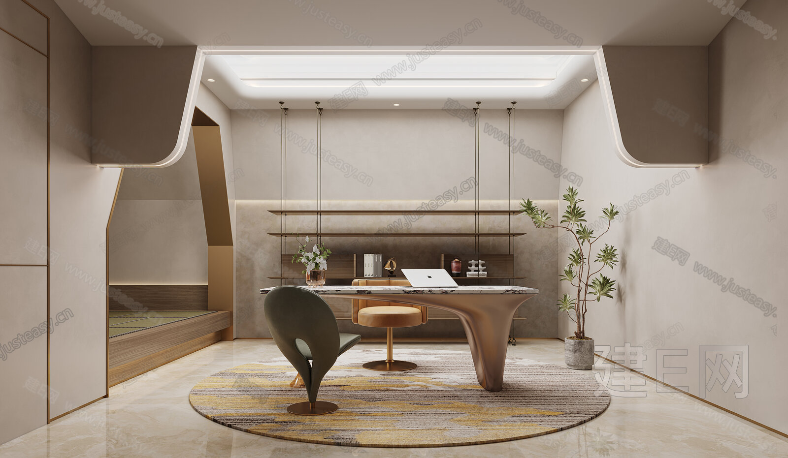 侘寂风书房模型SU模型下载[ID:106648537]_建e网su模型