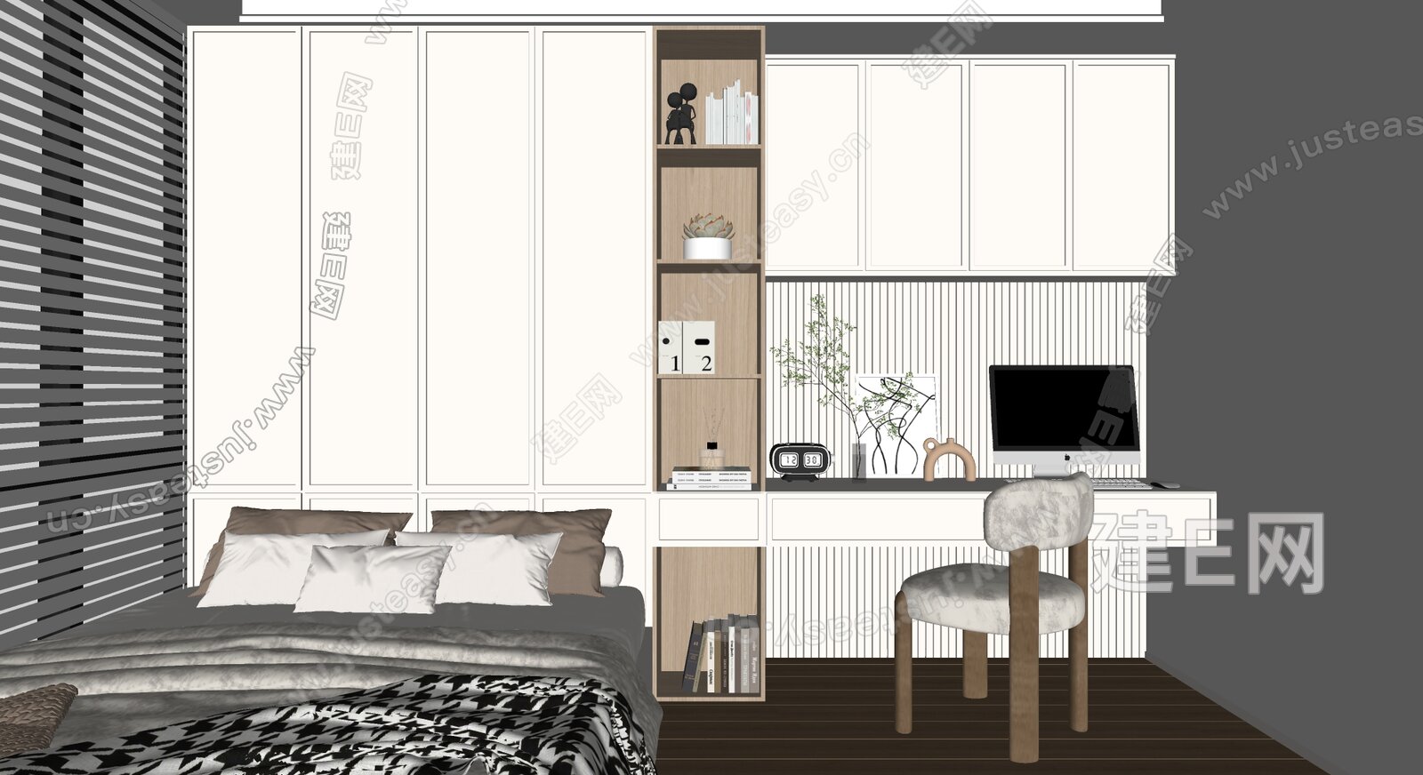 现代榻榻米卧室模型SU模型下载[ID:106451842]_建E室内设计网