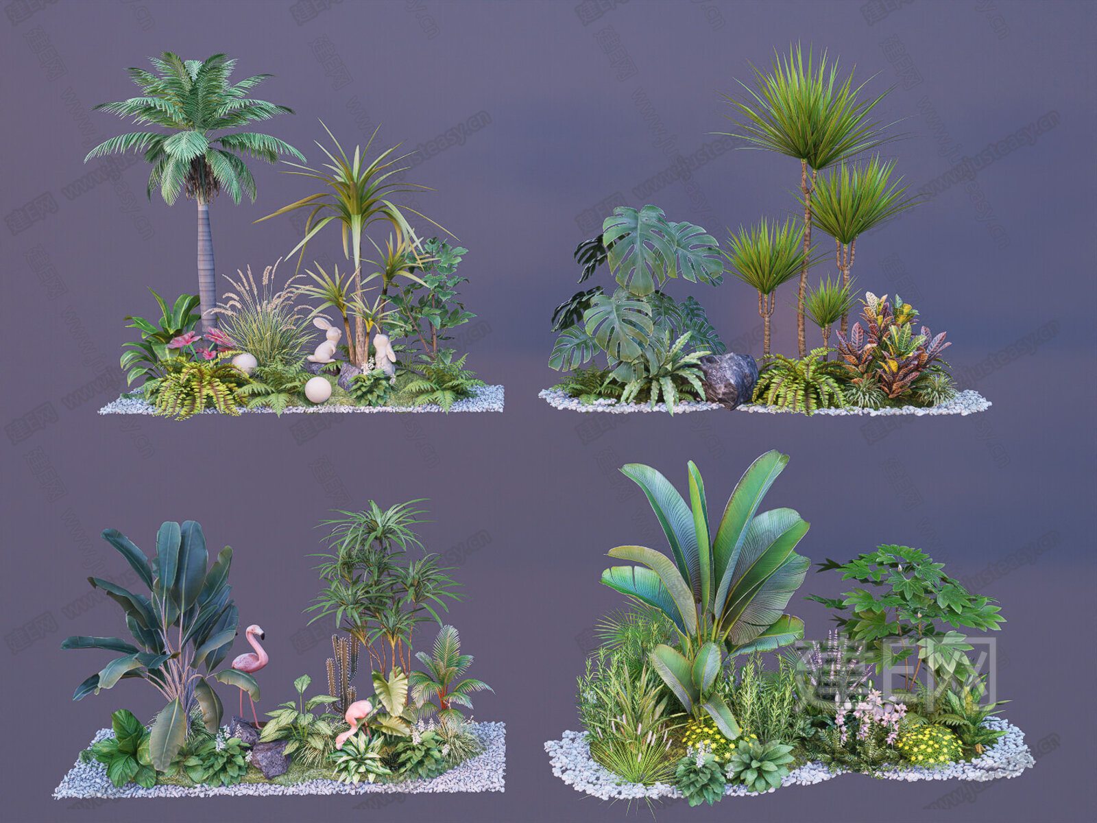现代景观植物组合模型SU模型下载[ID:107041764]_建e网su模型