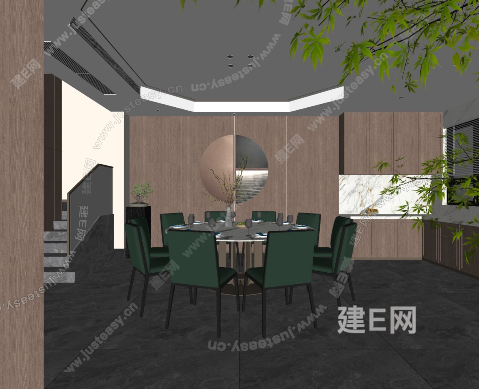 新中式餐厅模型SU模型下载[ID:107172663]_建e网su模型