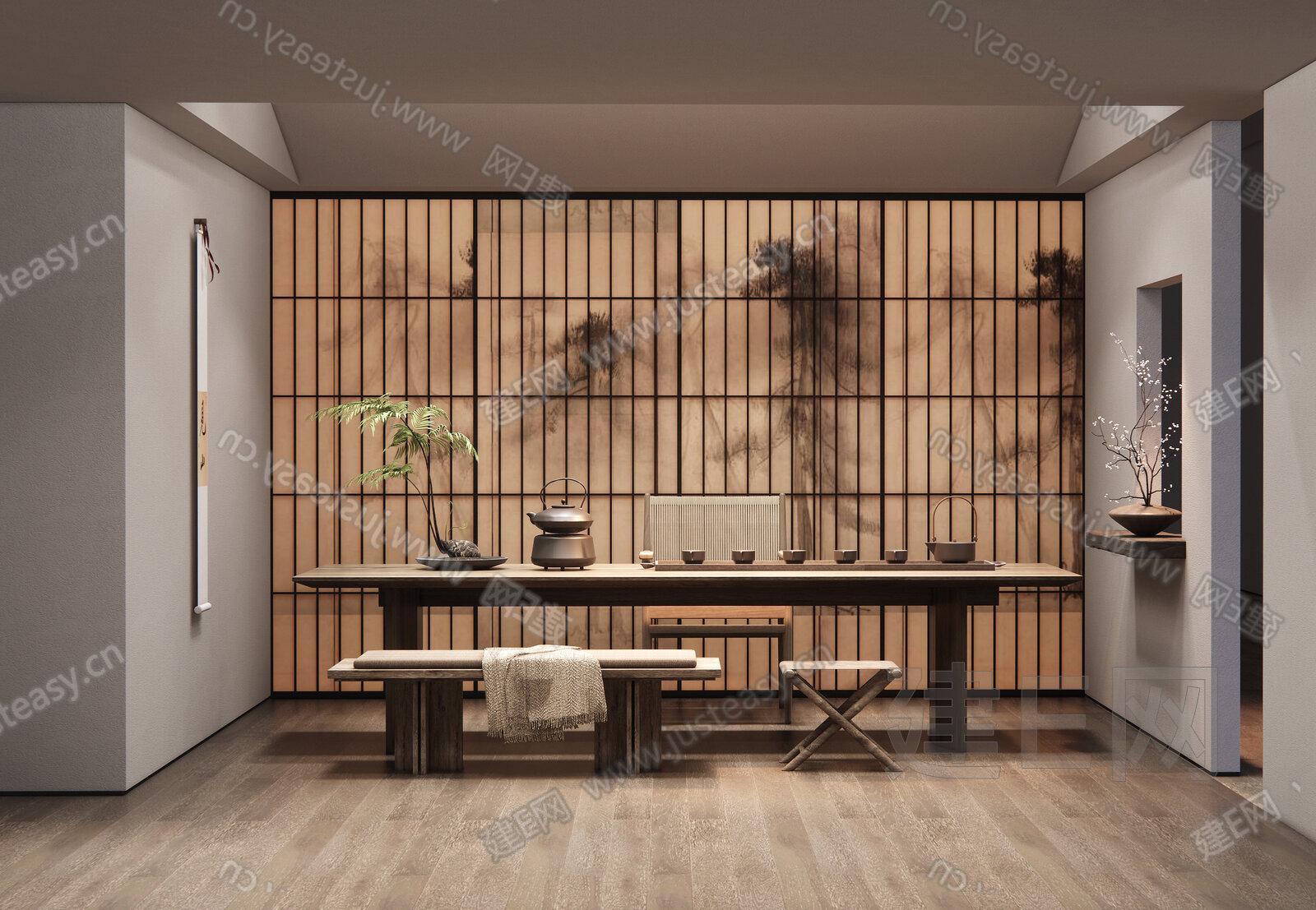 新中式禅意茶室模型SU模型下载[ID:107828121]_建E室内设计网