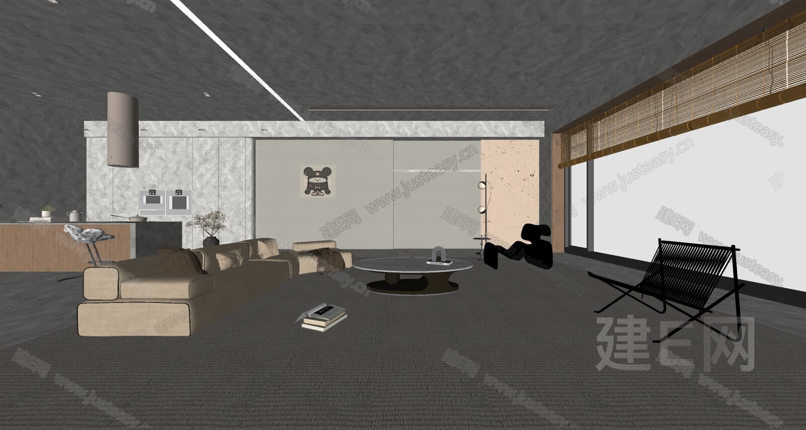 现代客厅模型SU模型下载[ID:107828033]_建E室内设计网