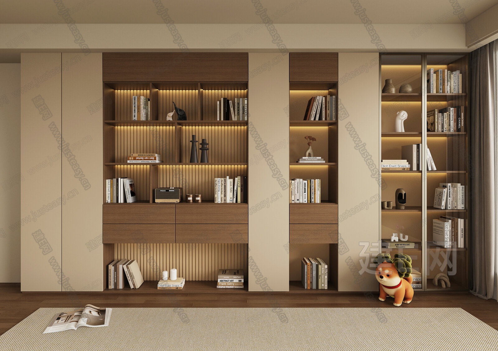 现代书柜 模型SU模型下载[ID:107500475]_建e网su模型