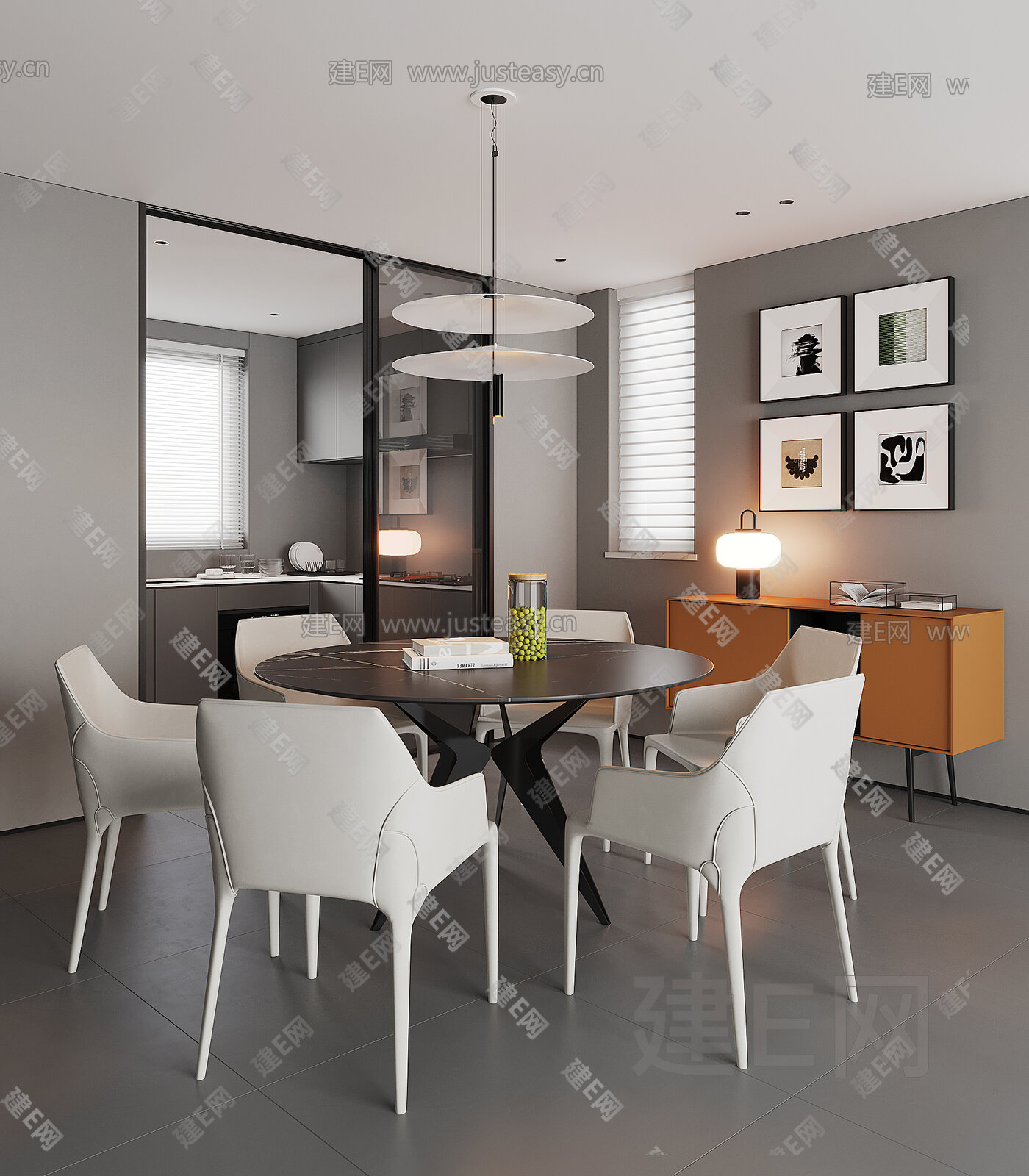 现代餐厅模型SU模型下载[ID:107696910]_建e网su模型