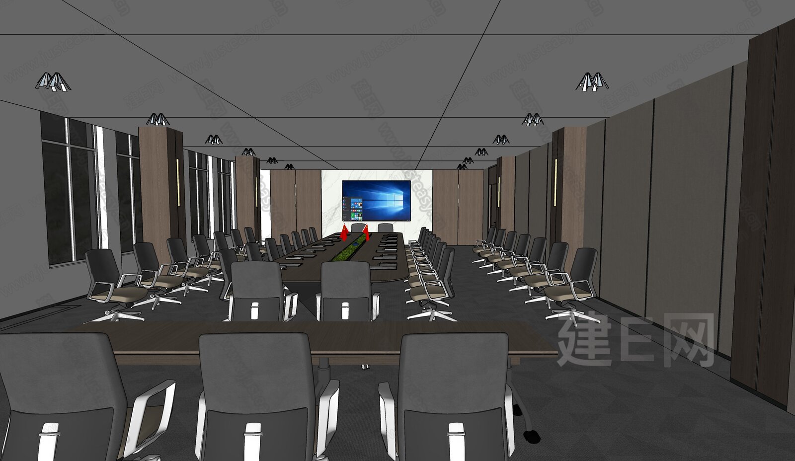 现代简约大会议室模型SU模型下载[ID:107696965]_建e网su模型