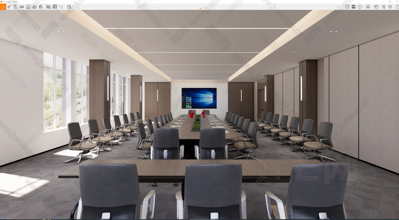 现代简约大会议室模型SU模型下载[ID:107696965]_建e网su模型
