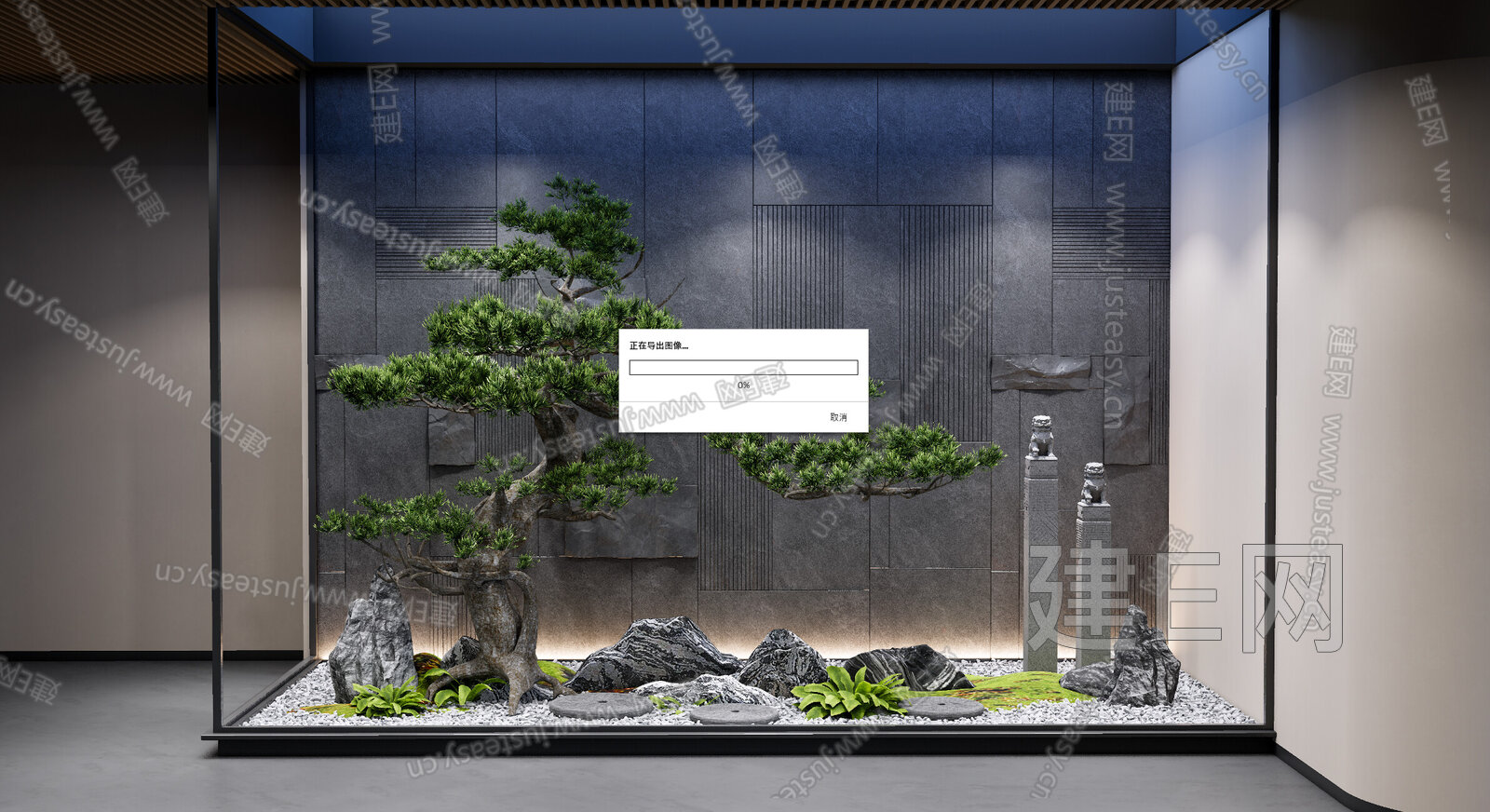 新中式室内景观造景模型SU模型下载[ID:107631518]_建e网su模型