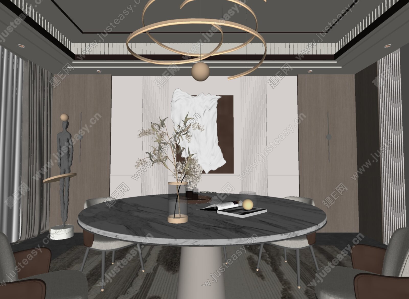 现代餐厅模型SU模型下载[ID:108352363]_建E室内设计网