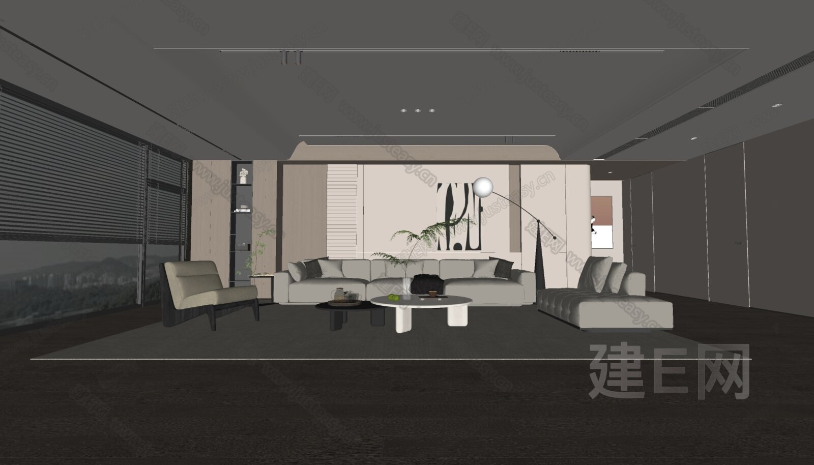 现代客厅模型SU模型下载[ID:108352354]_建E室内设计网