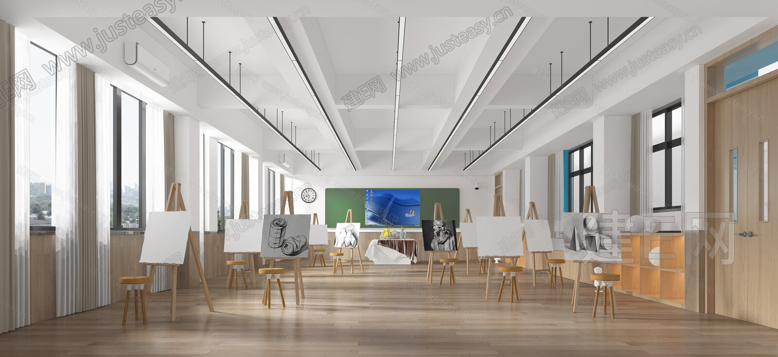 现代学校美术室模型SU模型下载[ID:108155880]_建e网su模型