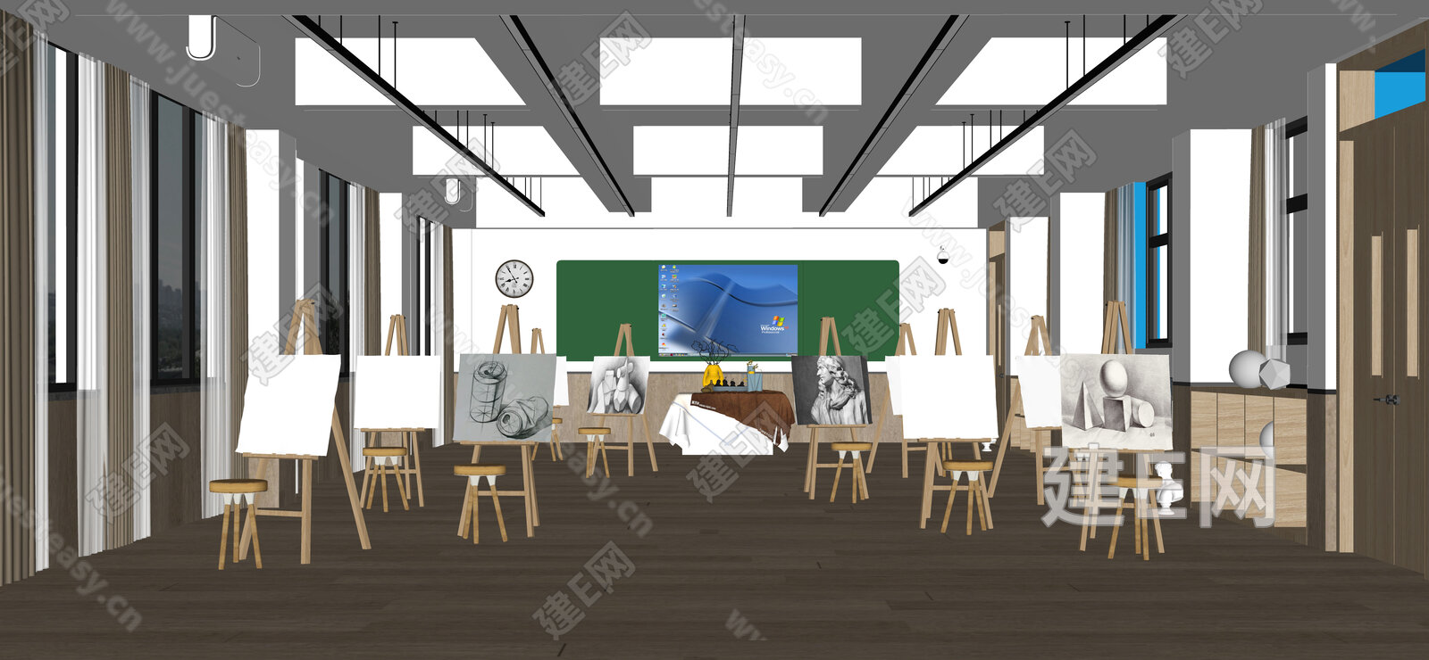 现代学校美术室模型SU模型下载[ID:108155880]_建e网su模型