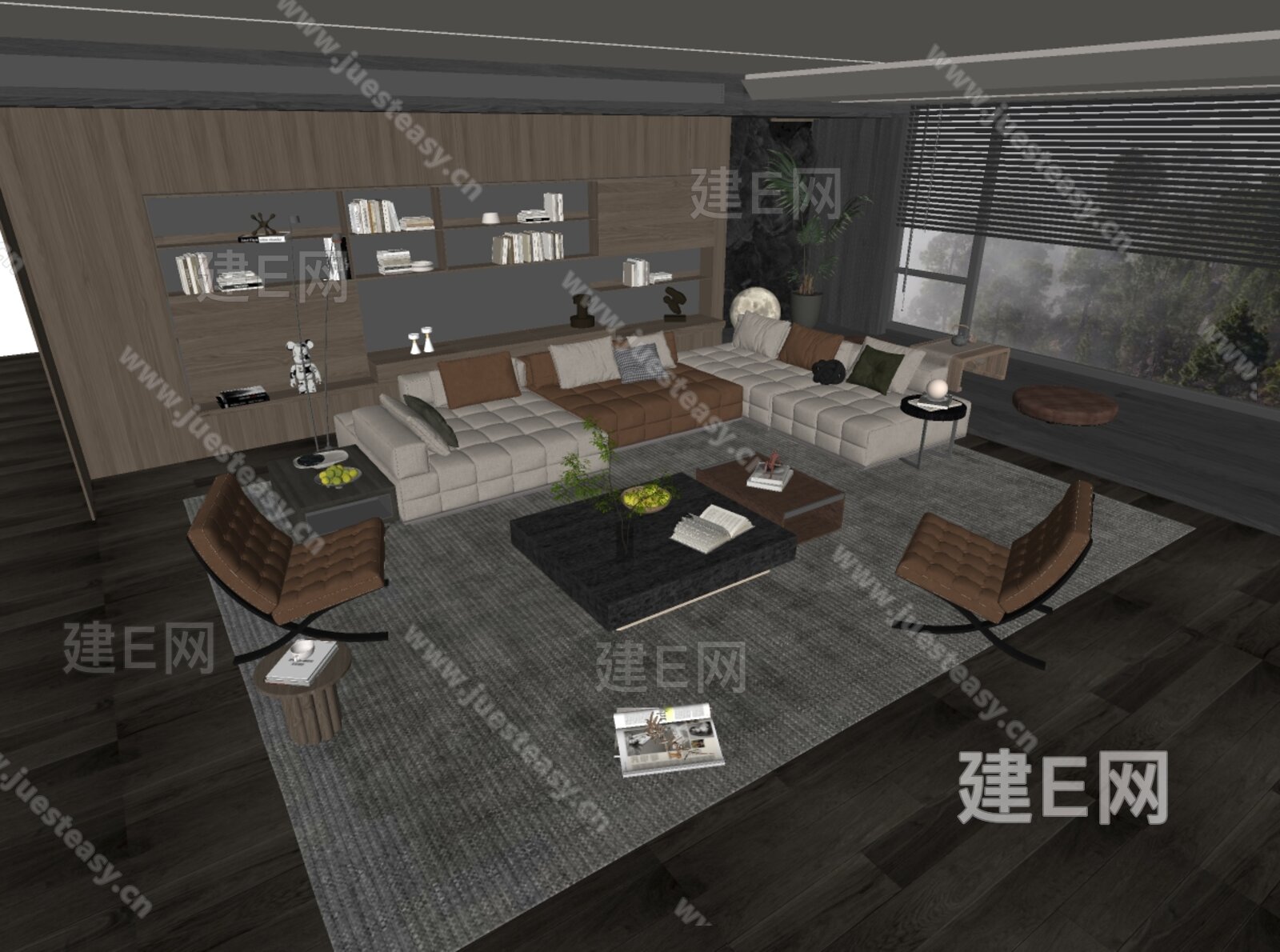 意大利 Minotti 现代沙发茶几组合模型SU模型下载[ID:108876547]_建e网su模型