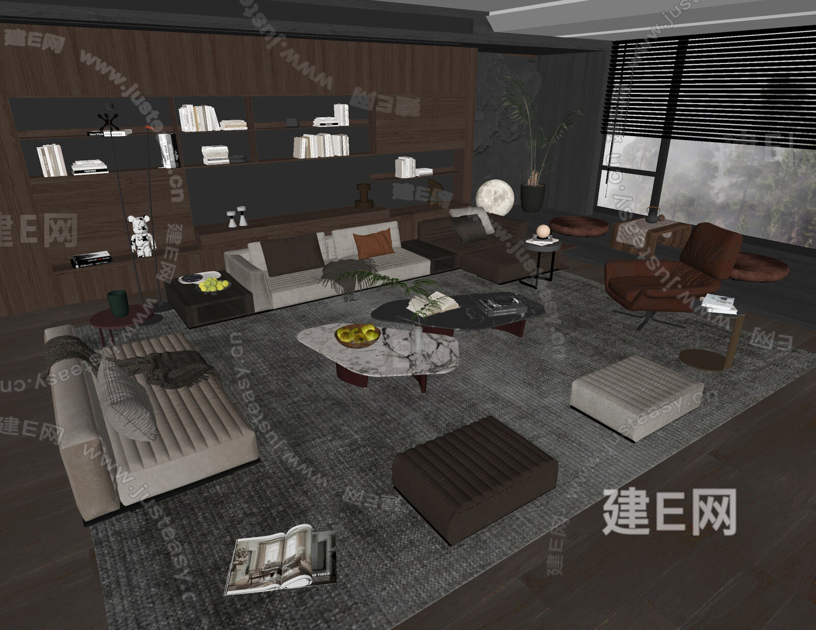 Minotti米洛提 现代沙发茶几组合模型SU模型下载[ID:109007786]_建e网su模型