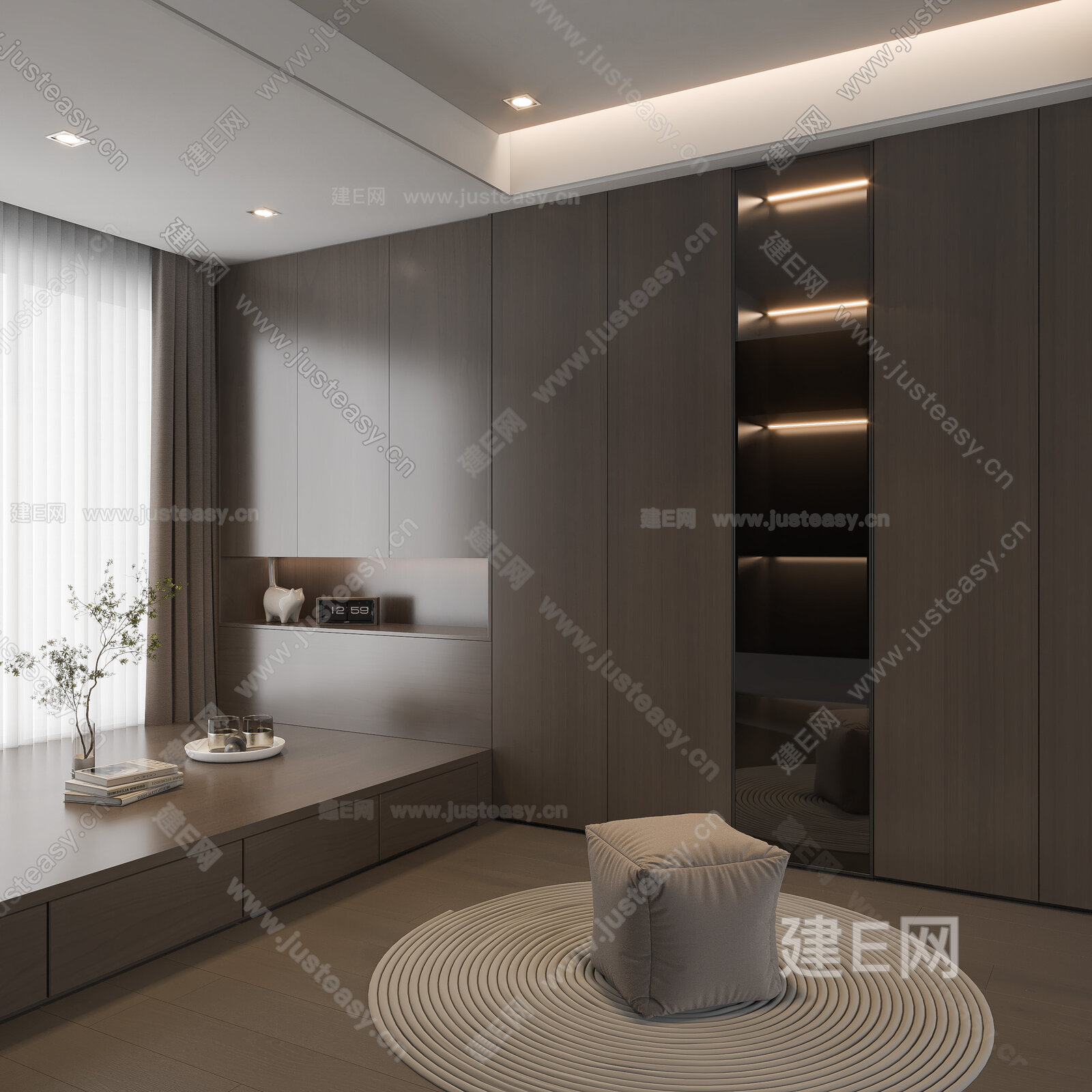 现代榻榻米卧室模型SU模型下载[ID:108942202]_建E室内设计网