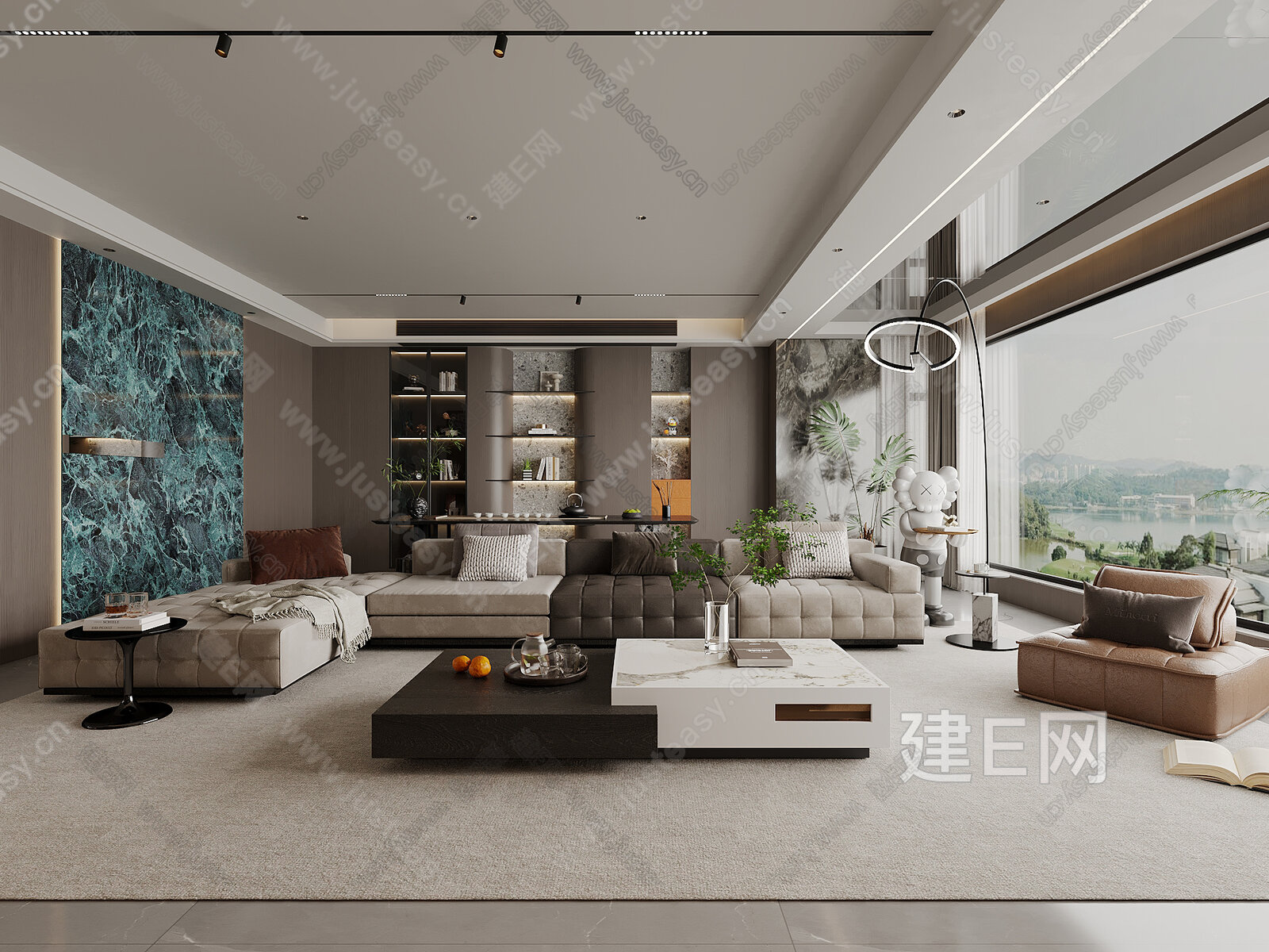 现代轻奢大平层客厅模型SU模型下载[ID:108614568]_建e网su模型