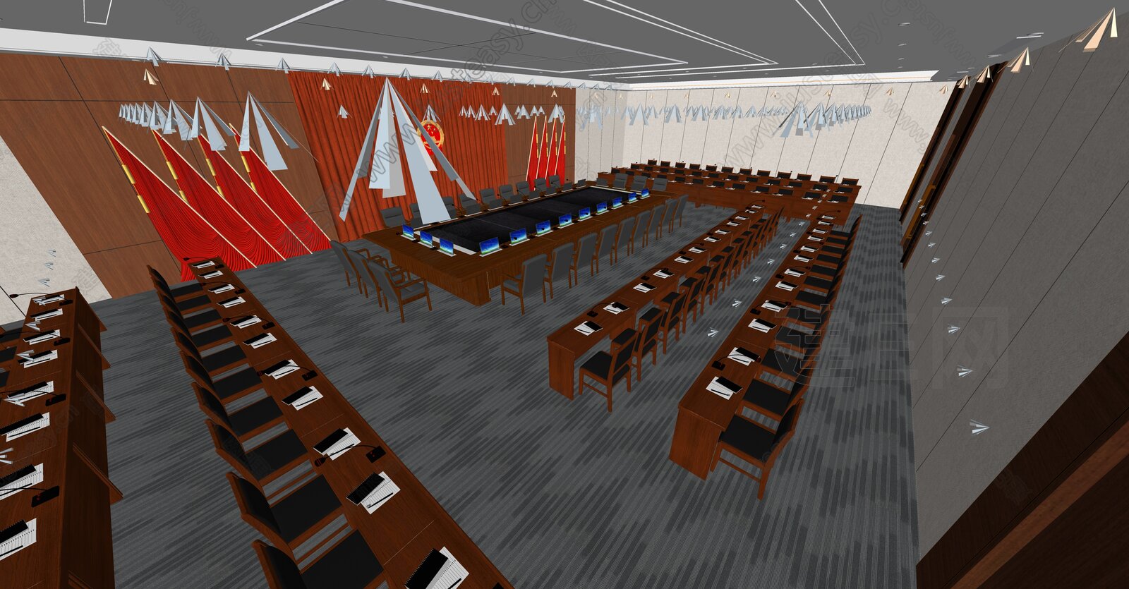 现代党建大型会议室 模型SU模型下载[ID:108680056]_建e网su模型