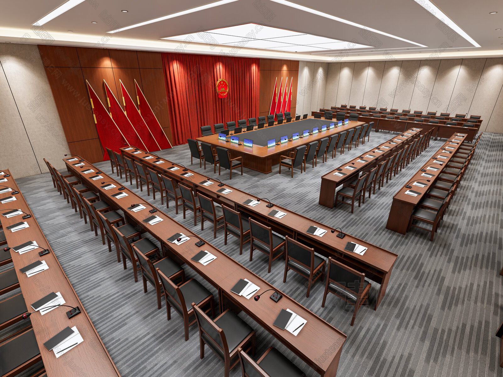现代党建大型会议室 模型SU模型下载[ID:108680056]_建E室内设计网