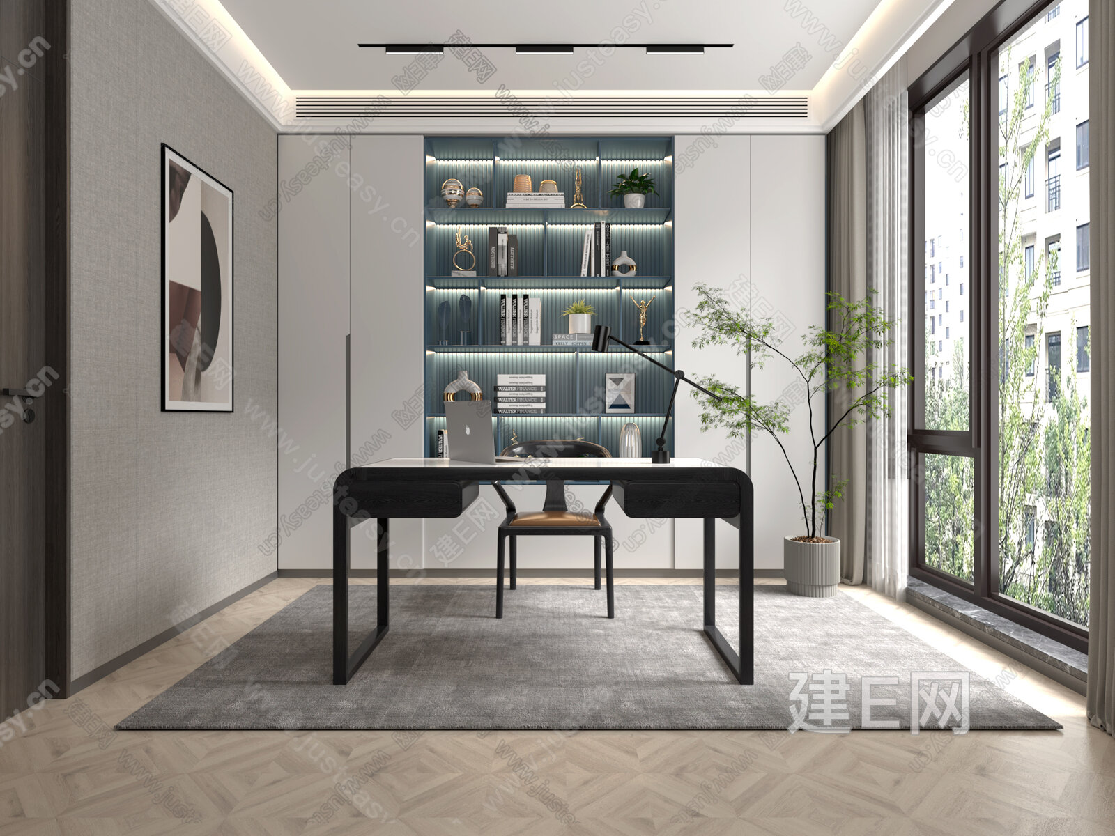 现代轻奢书房模型SU模型下载[ID:101470992]_建e网su模型