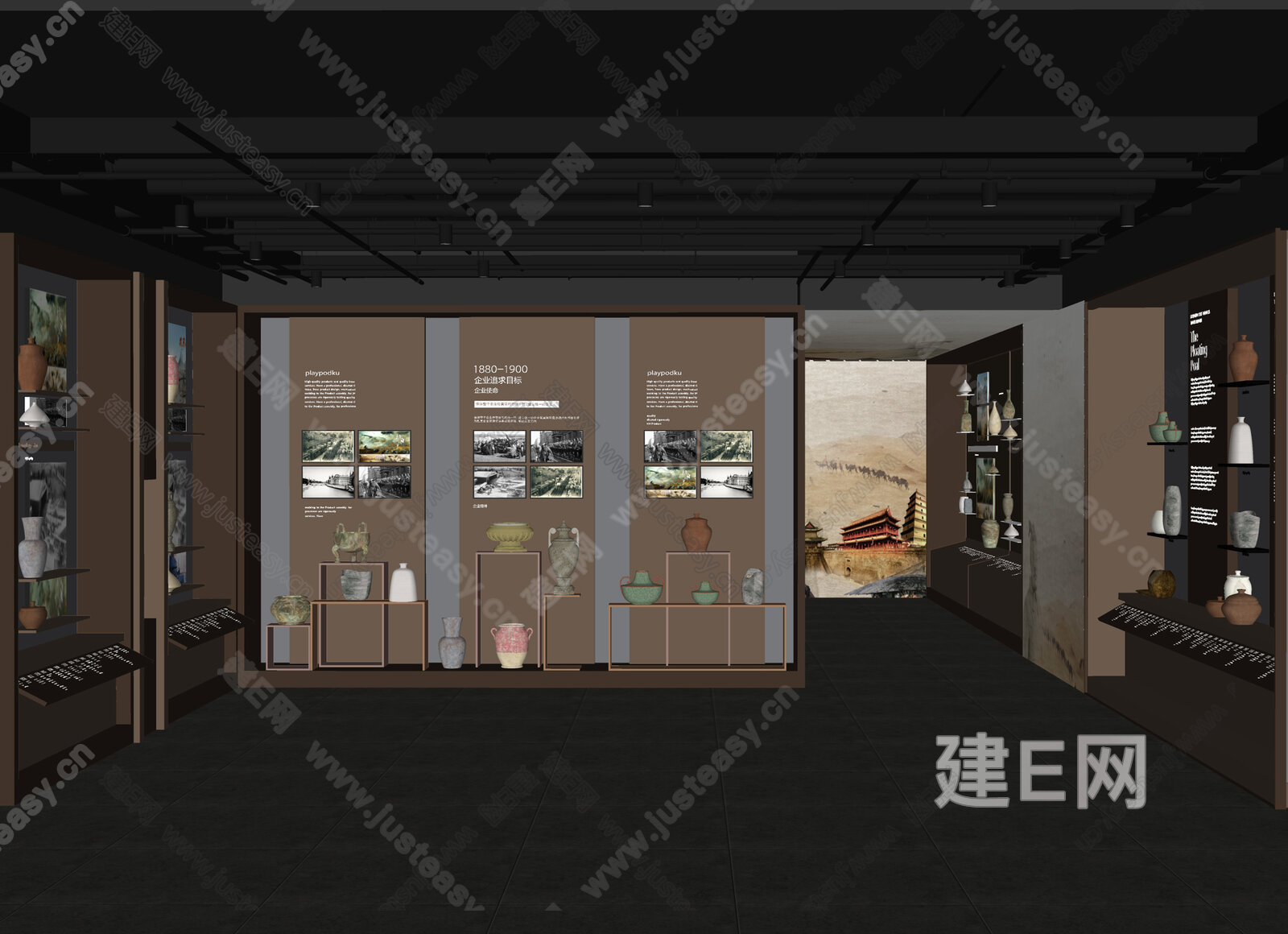 现代文化馆展厅模型SU模型下载[ID:101602178]_建E室内设计网