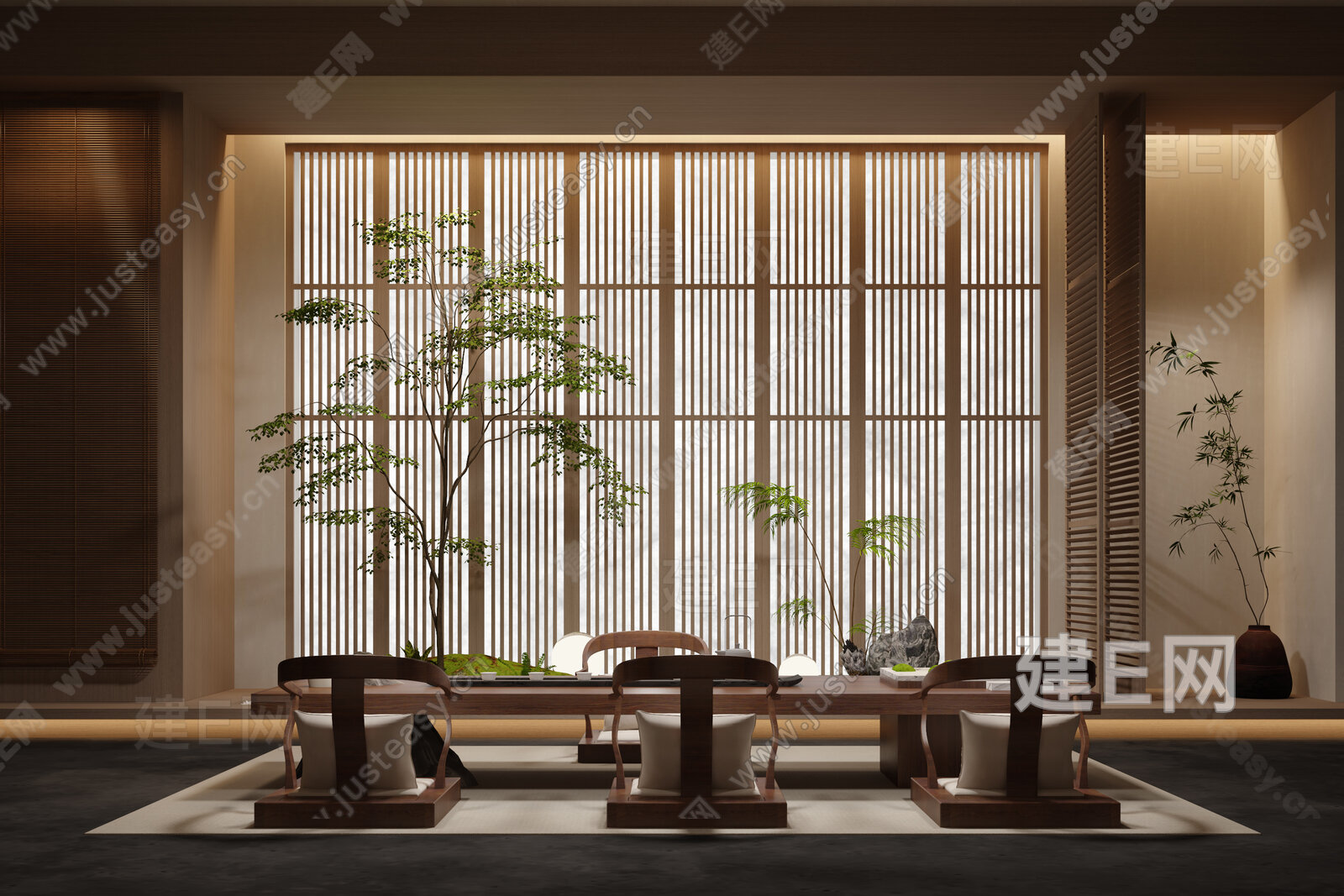 新中式禅意茶室模型SU模型下载[ID:101274546]_建e网su模型
