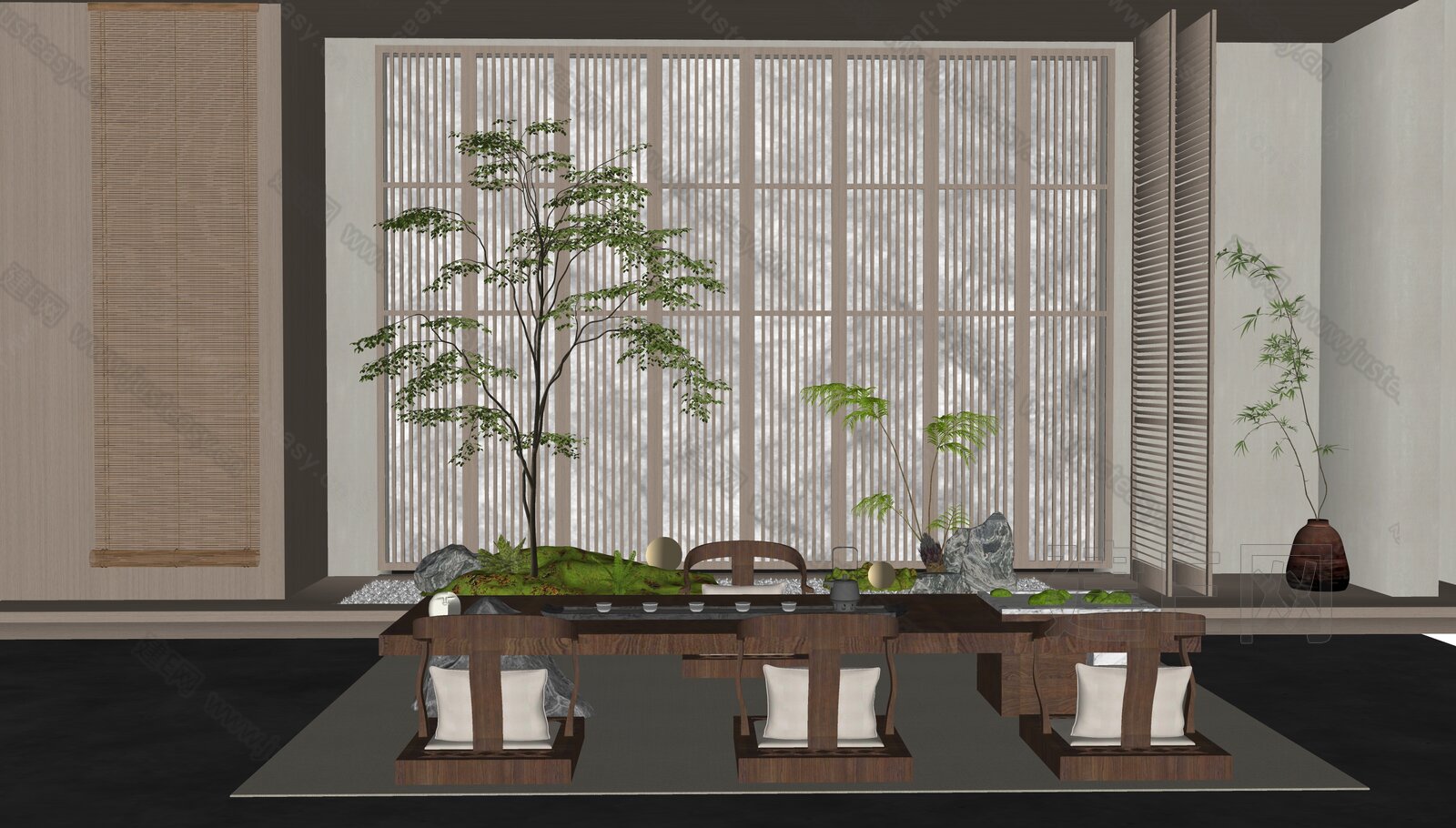 新中式禅意茶室模型SU模型下载[ID:101274546]_建e网su模型