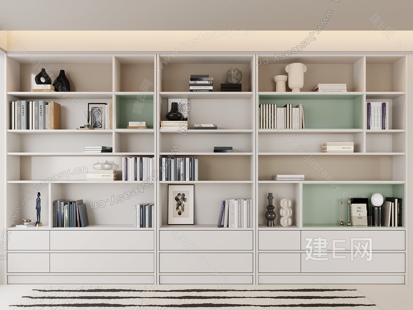 现代书柜模型SU模型下载[ID:101929838]_建e网su模型