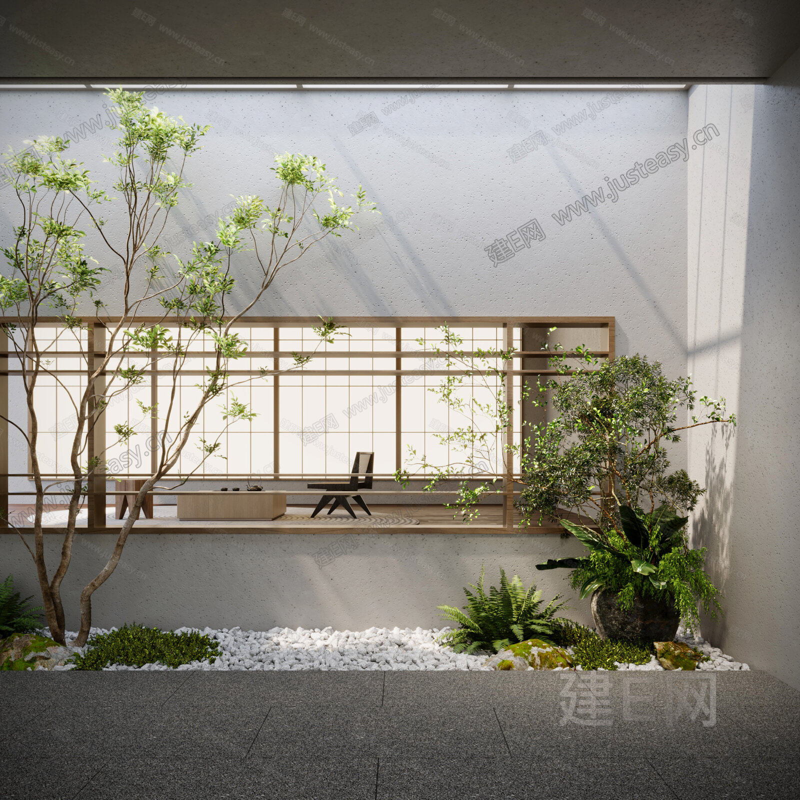 新中式室内植物景观模型SU模型下载[ID:101864299]_建e网su模型