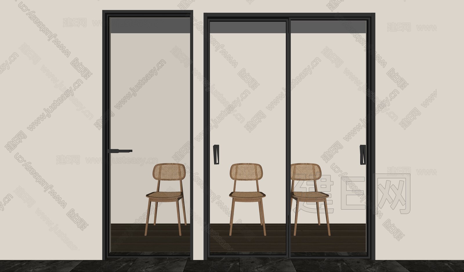 现代长虹玻璃移门模型SU模型下载[ID:102519758]_建e网su模型