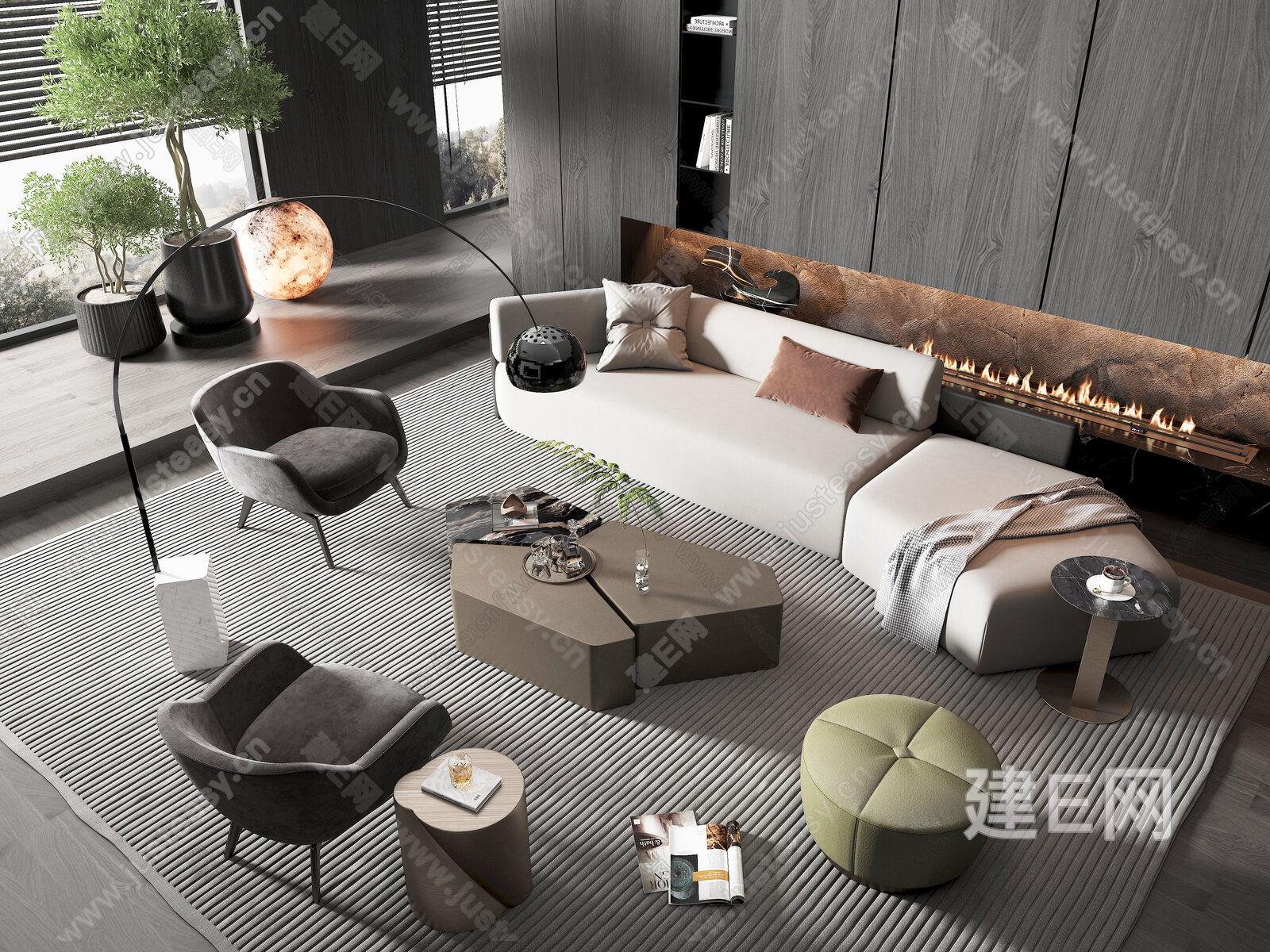 Minotti米洛提 现代沙发茶几组合模型SU模型下载[ID:103109415]_建E室内设计网