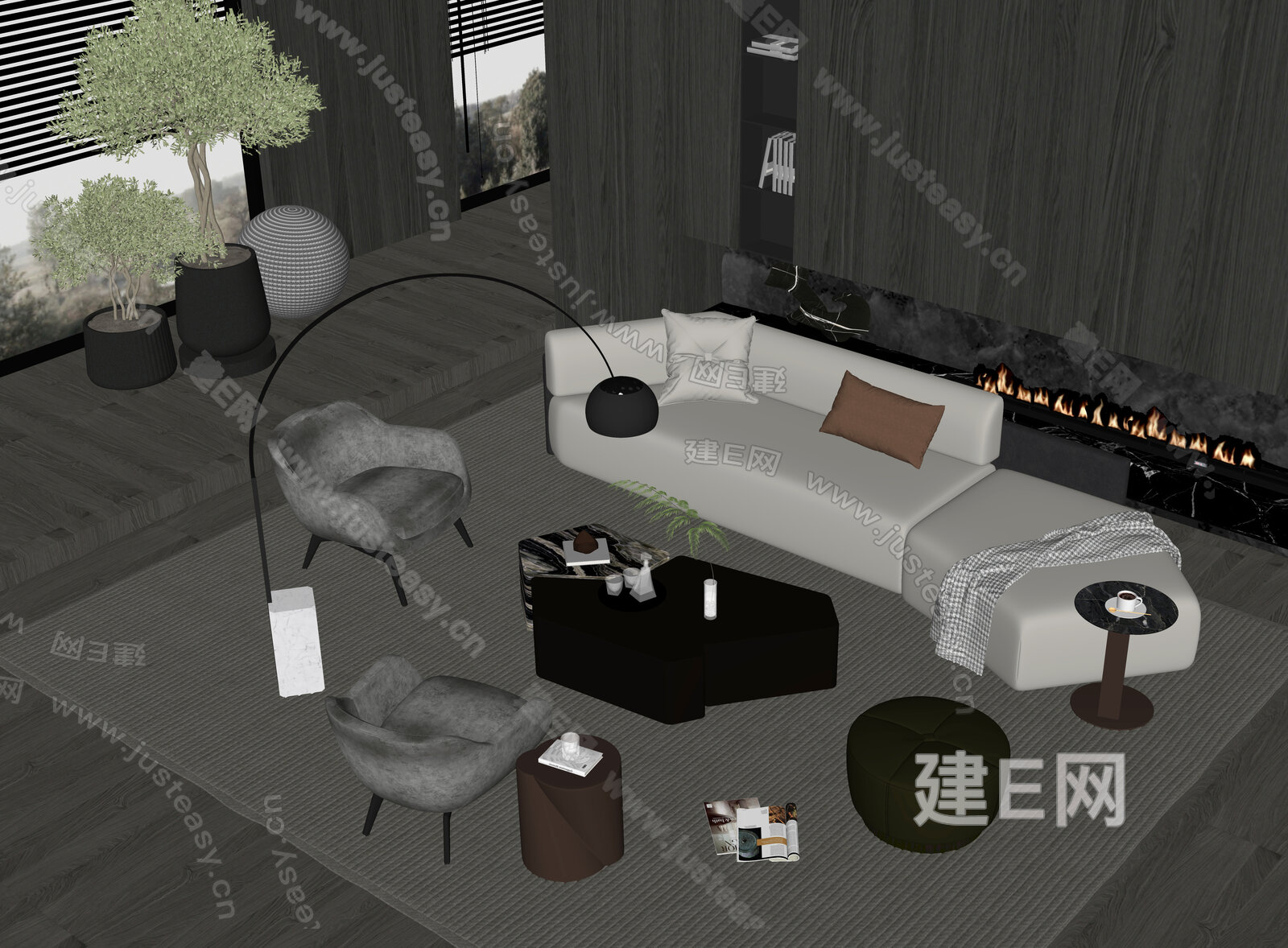 Minotti米洛提 现代沙发茶几组合模型SU模型下载[ID:103109415]_建e网su模型