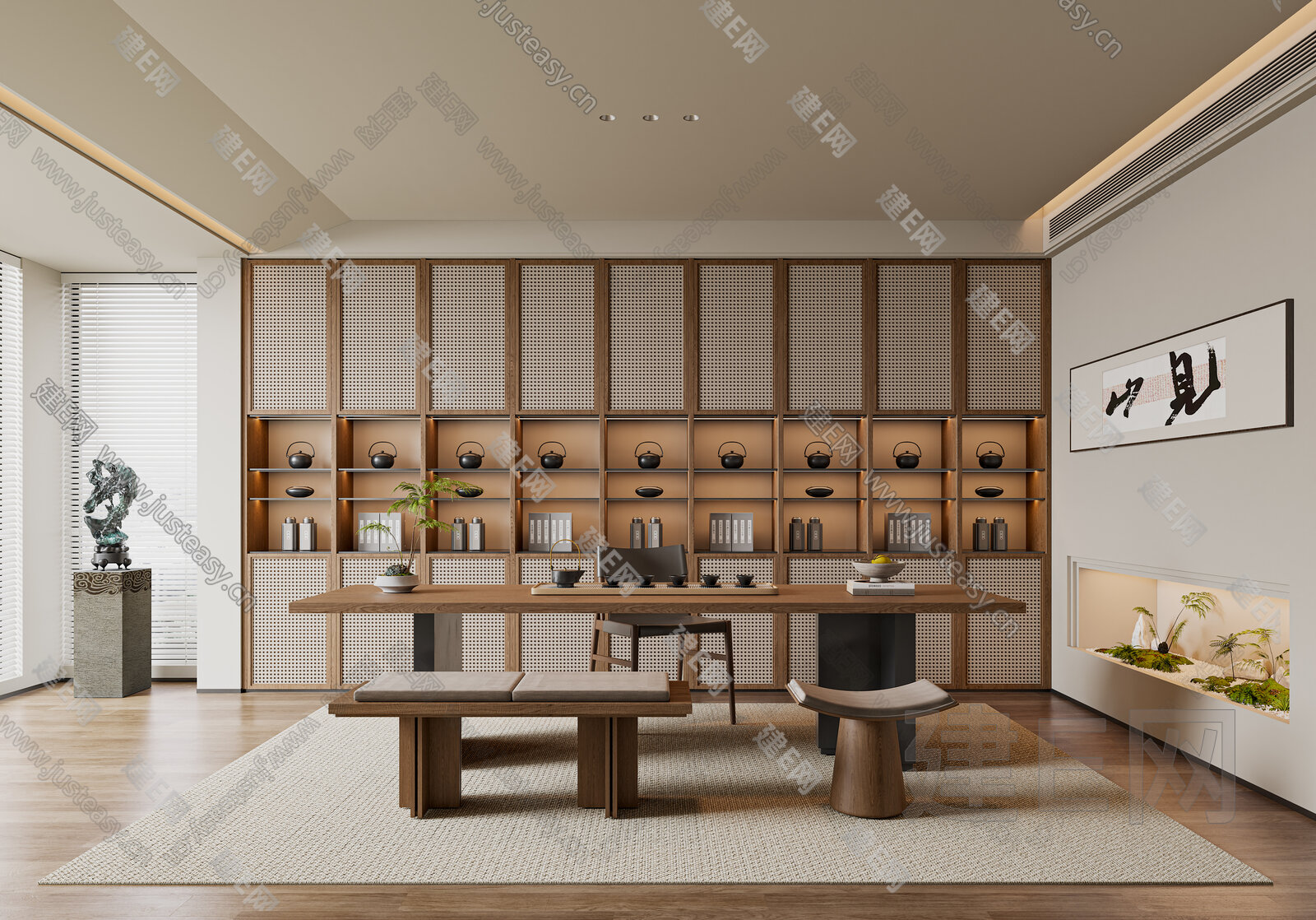 新中式茶室模型SU模型下载[ID:114970640]_建E室内设计网