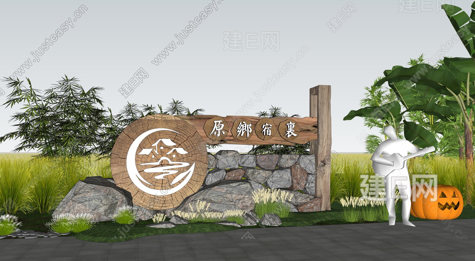 现代入口logo指示牌模型SU模型下载[ID:102781851]_建E室内设计网