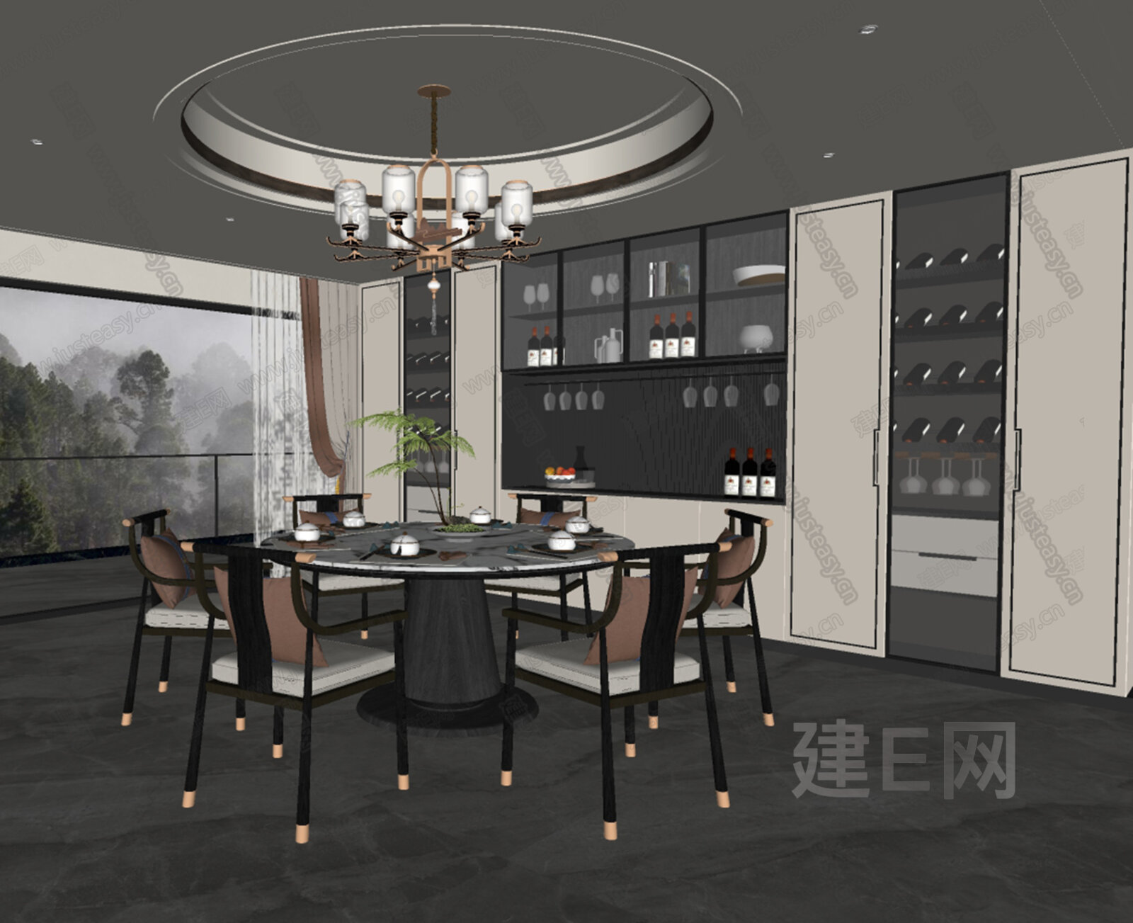 新中式餐厅模型SU模型下载[ID:102912946]_建e网su模型