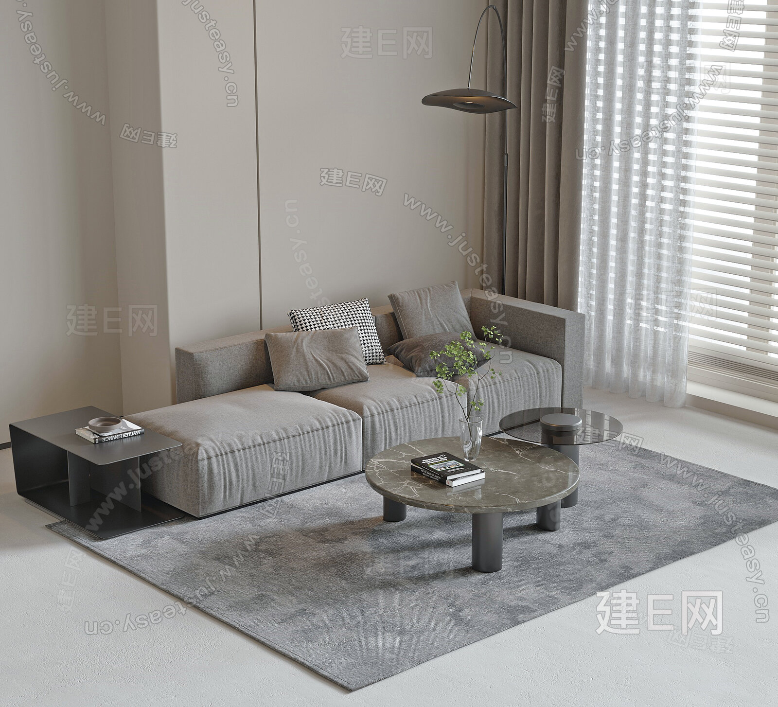 现代沙发茶几组合模型SU模型下载[ID:103502703]_建E室内设计网