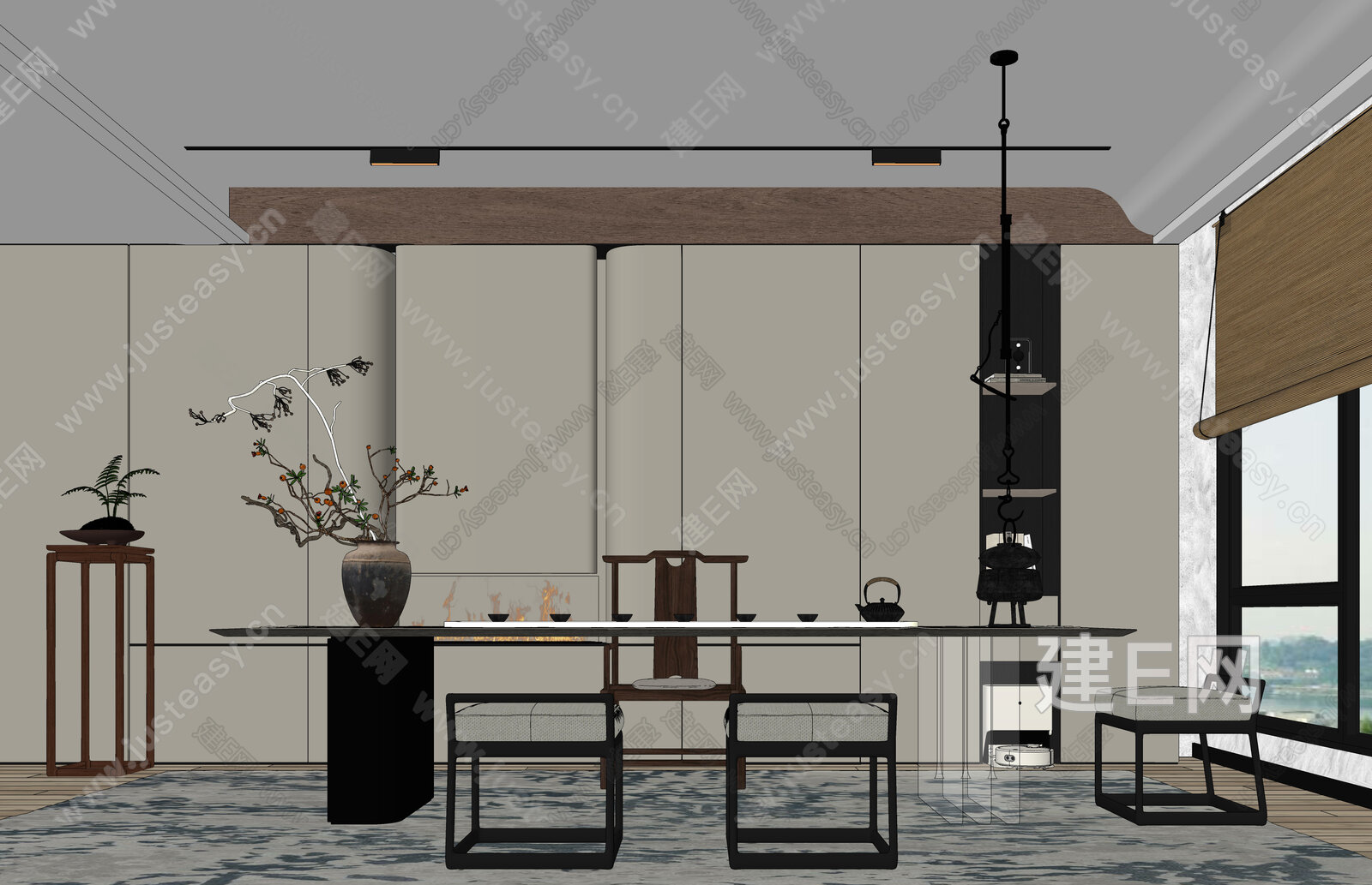 新中式轻奢茶室模型SU模型下载[ID:103437144]_建e网su模型