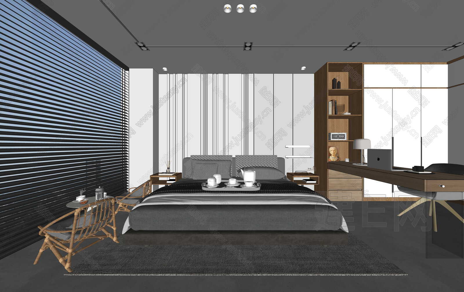 现代暗黑风家居卧室 模型SU模型下载[ID:104158024]_建E室内设计网