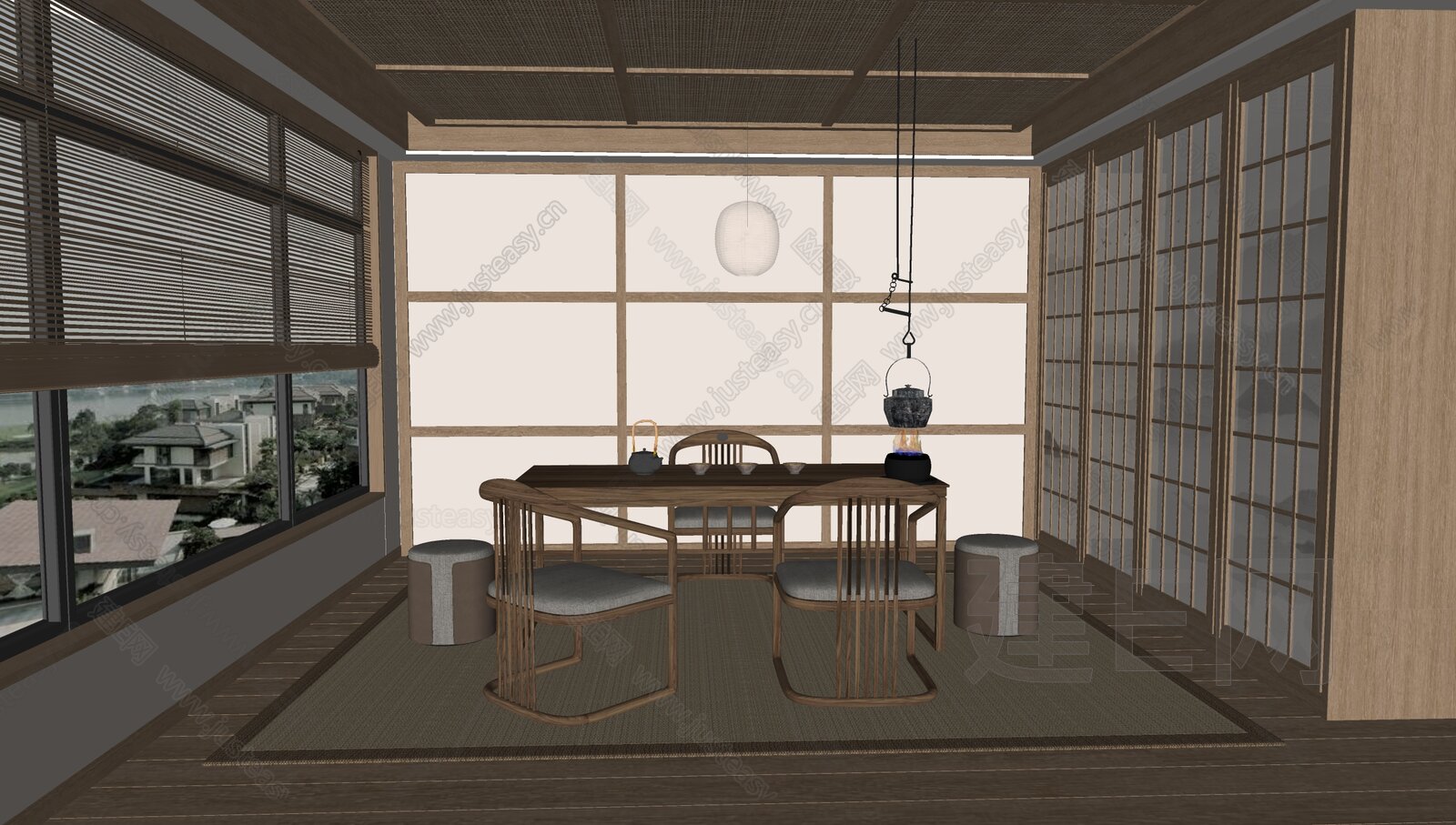 新中式禅意茶室模型SU模型下载[ID:104092510]_建e网su模型