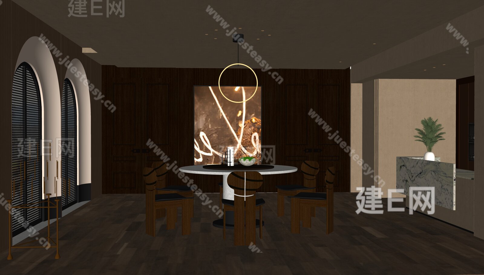 WSD世尊设计 侘寂风餐厅包厢模型SU模型下载[ID:103830287]_建e网su模型
