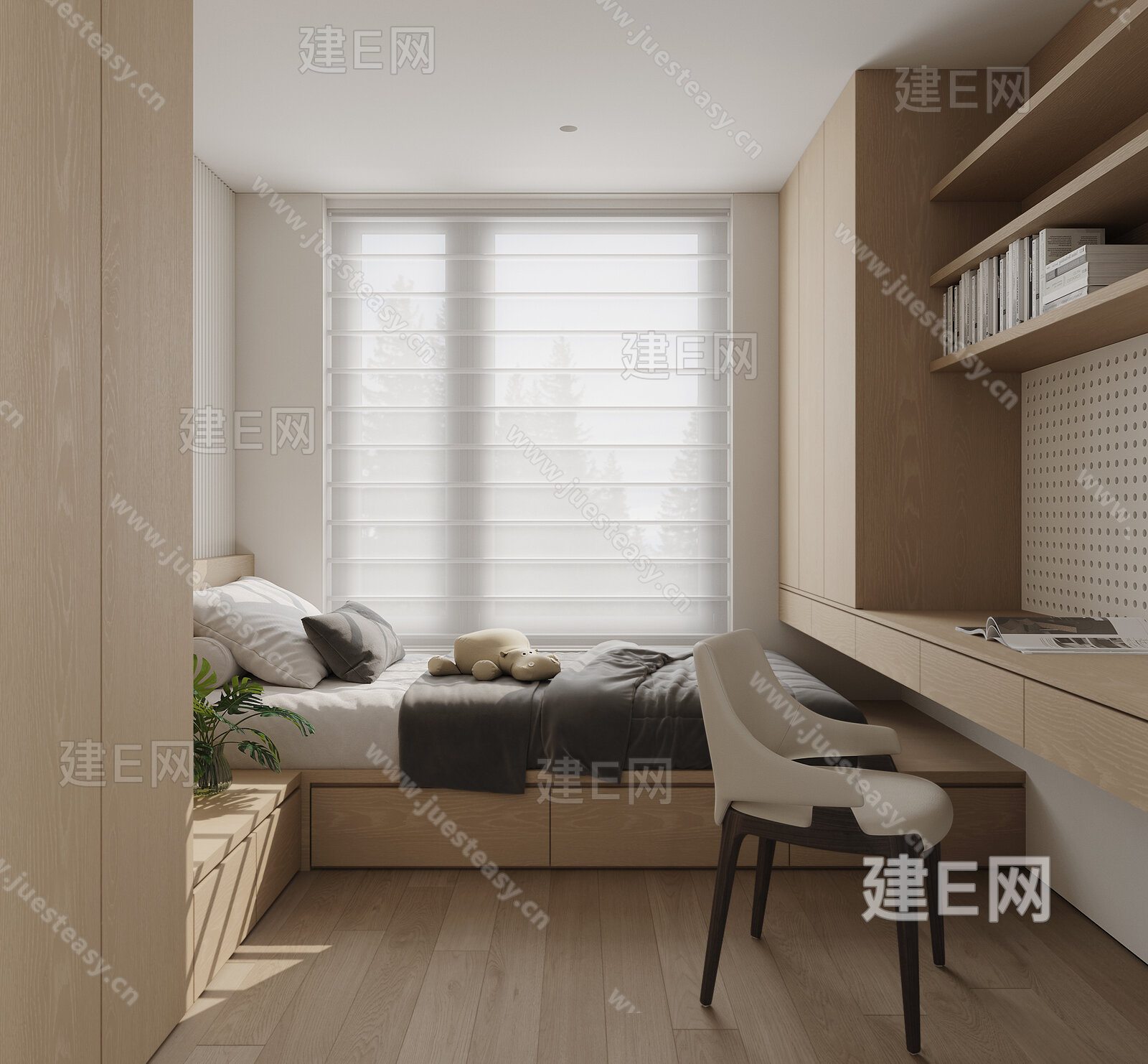 现代榻榻米卧室模型SU模型下载[ID:104027011]_建e网su模型