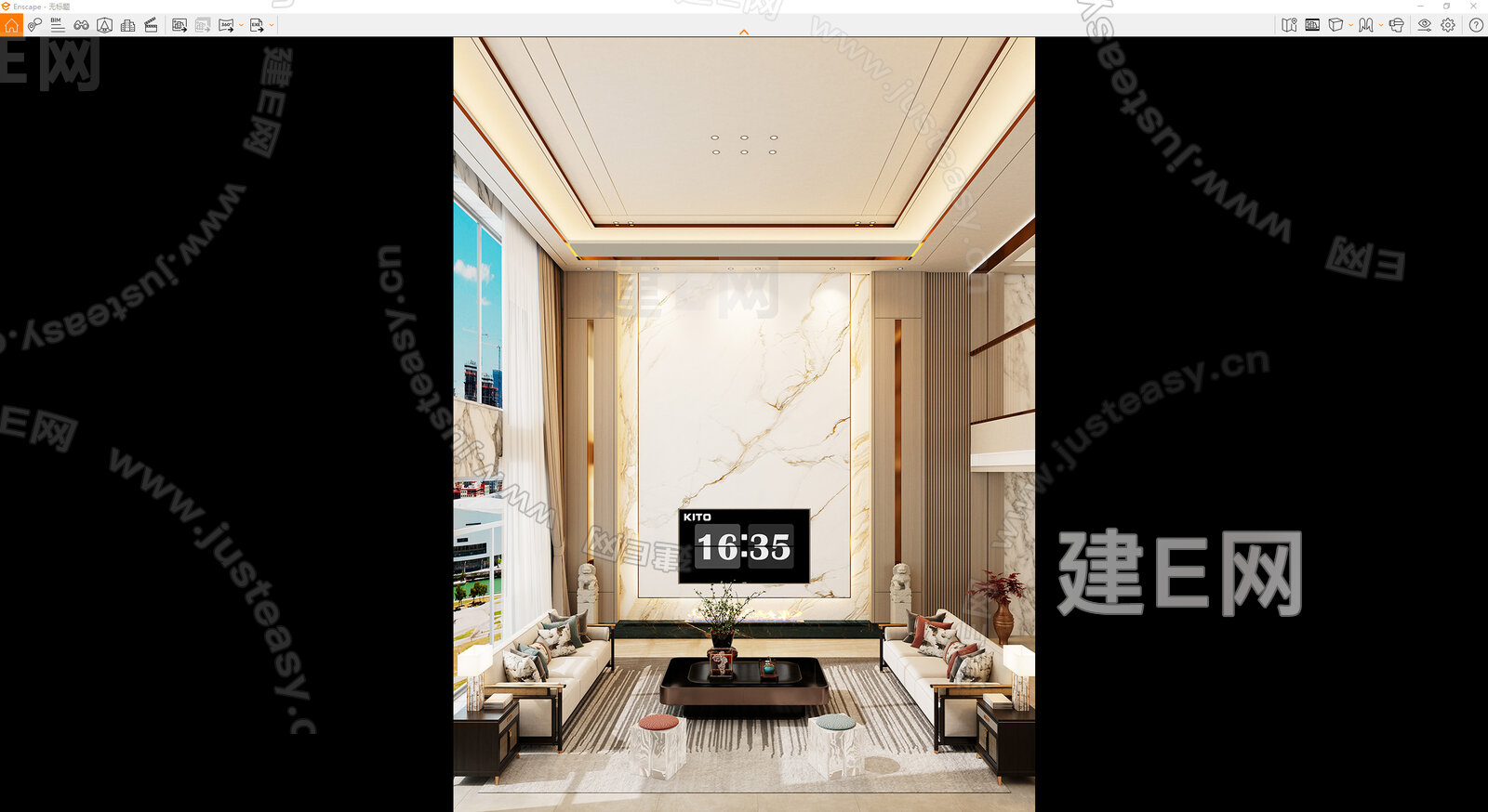 新中式轻奢别墅客厅模型SU模型下载[ID:104682432]_建E室内设计网