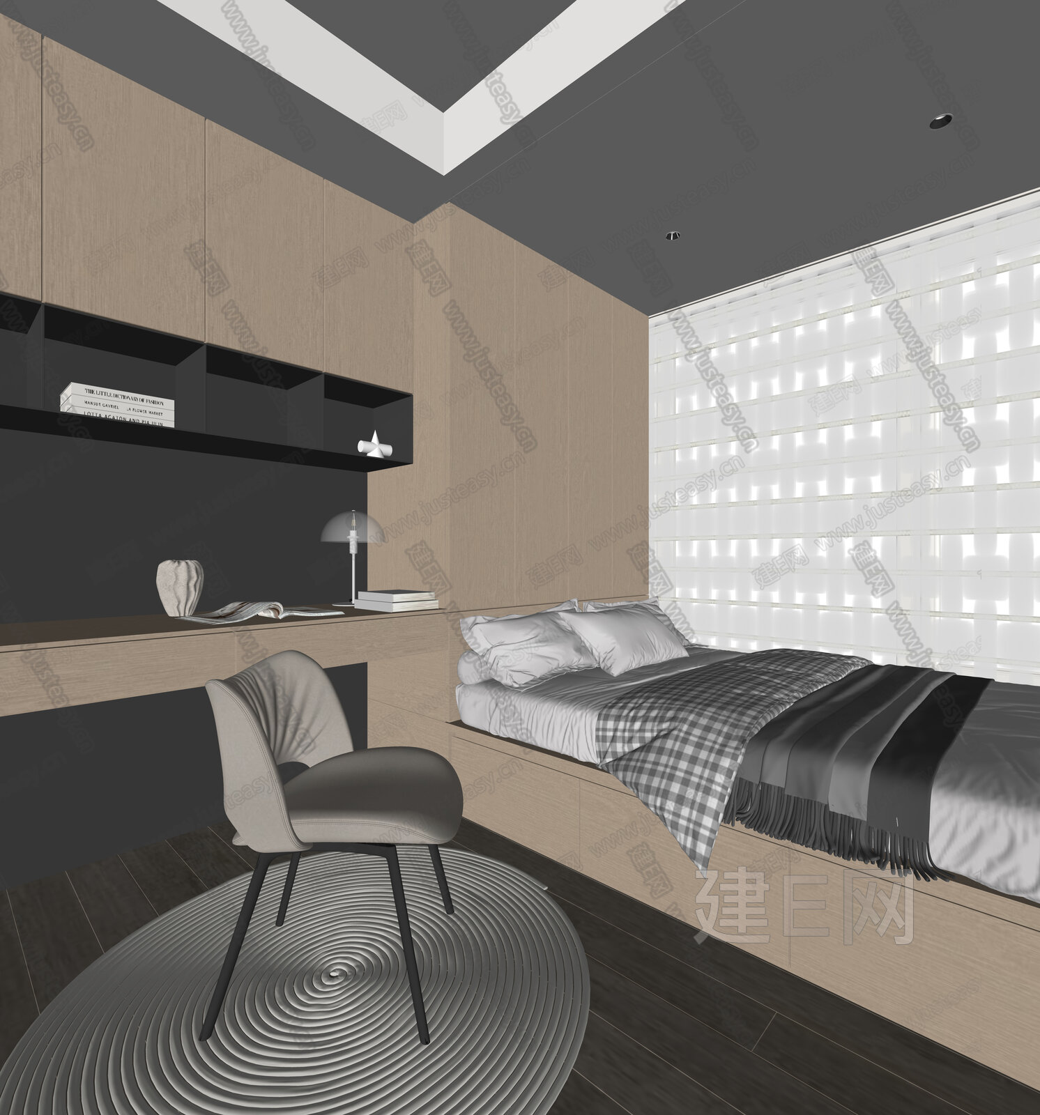 现代榻榻米卧室模型SU模型下载[ID:104420267]_建E室内设计网