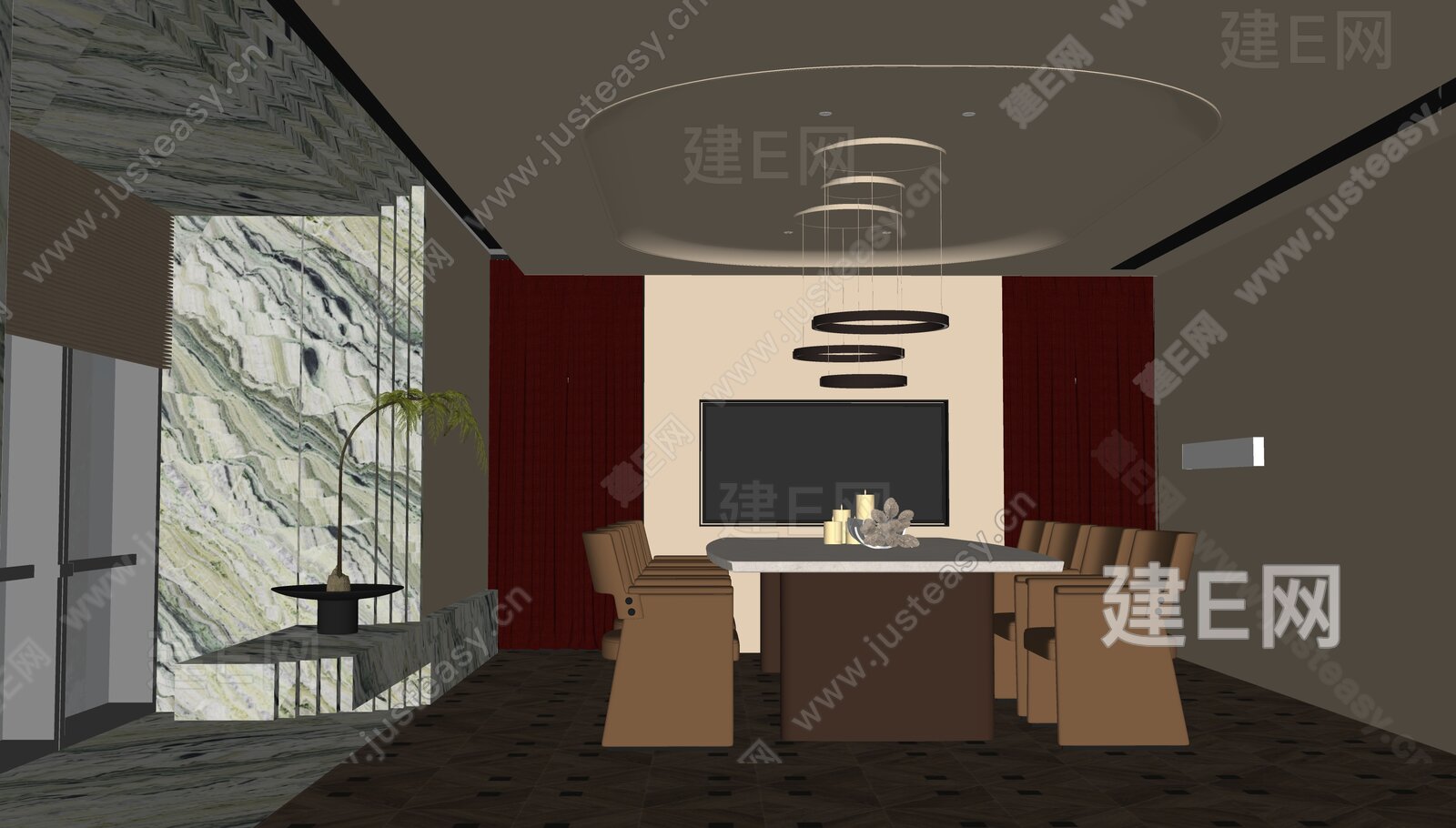 WSD世尊设计 侘寂餐厅包厢模型SU模型下载[ID:104551356]_建e网su模型