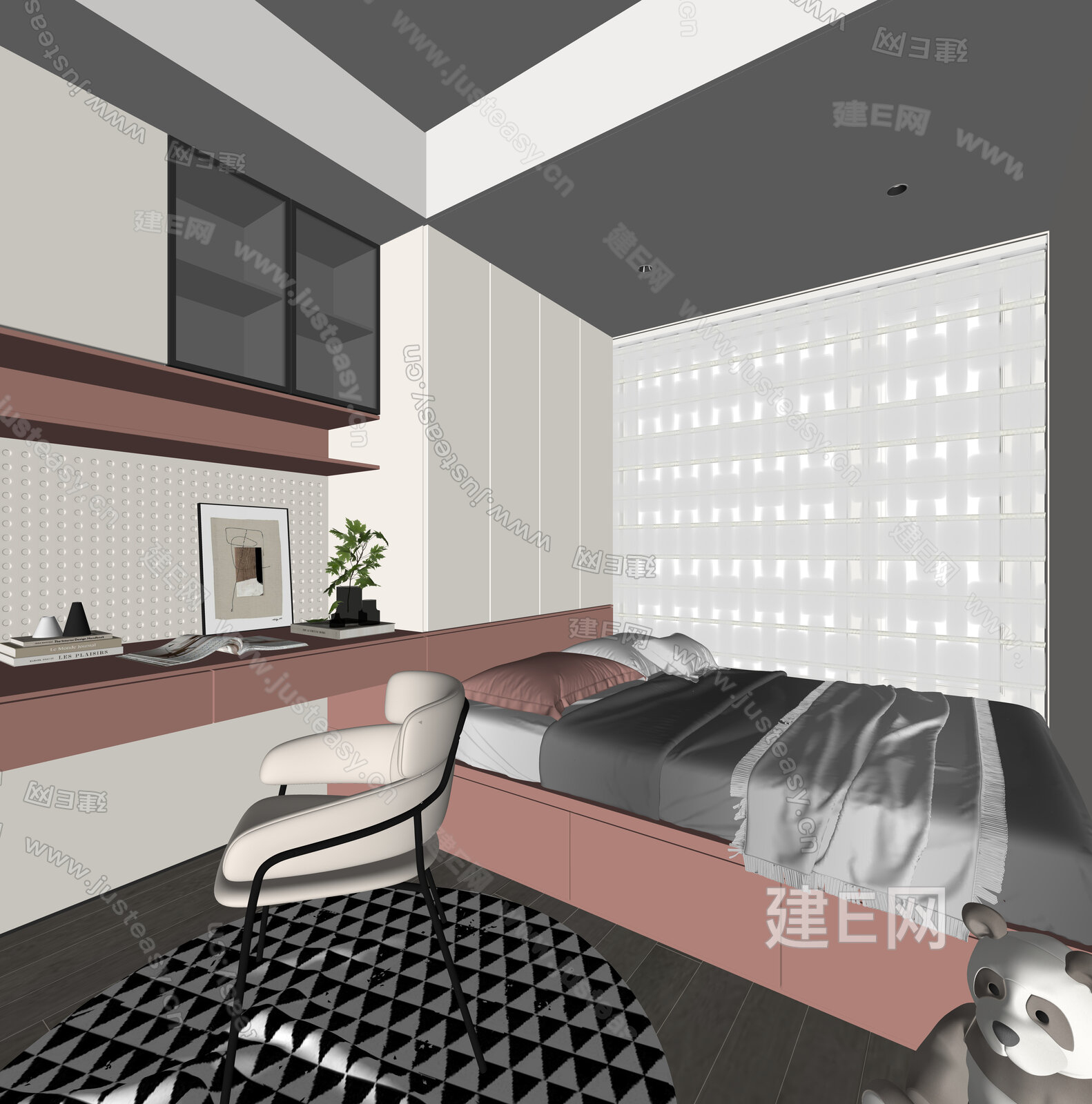 现代榻榻米卧室模型SU模型下载[ID:114185096]_建E室内设计网