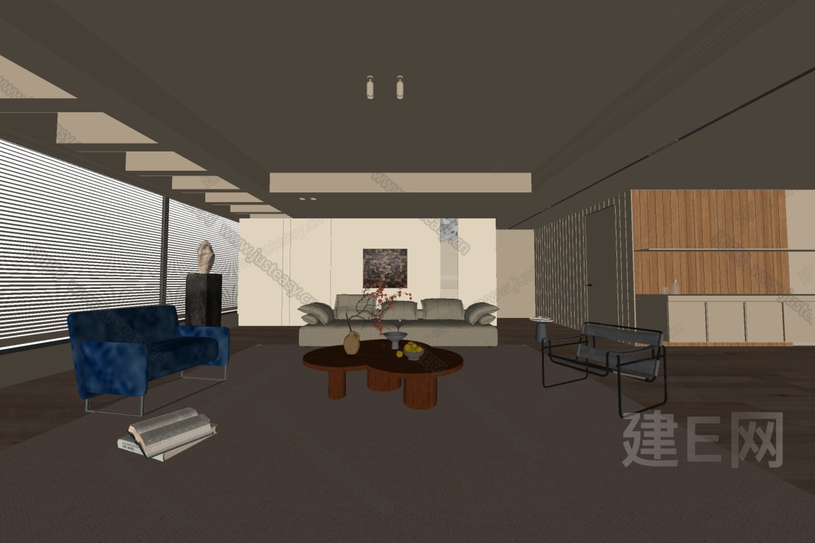 现代客厅模型SU模型下载[ID:114184976]_建E室内设计网