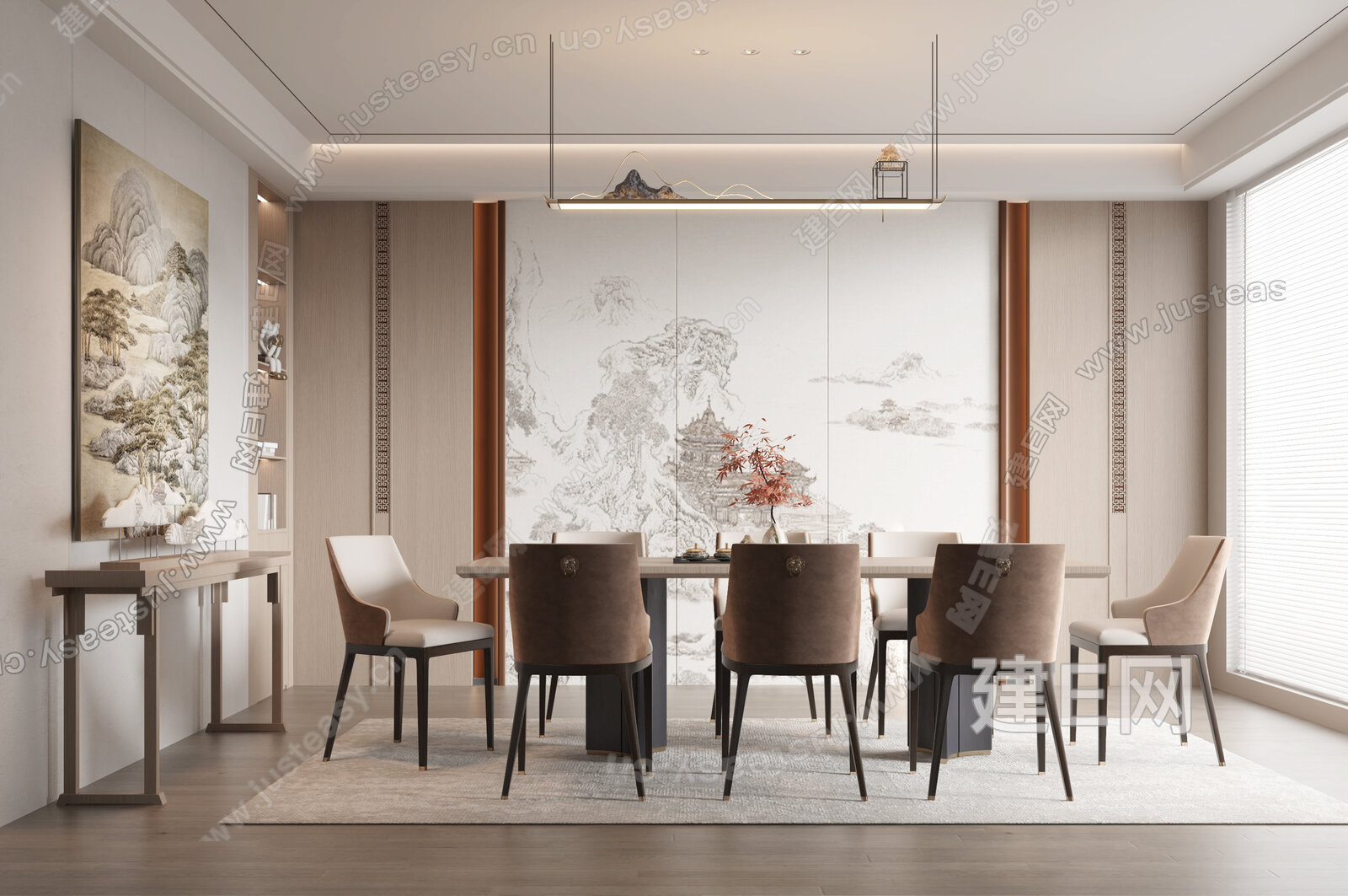 新中式餐厅模型SU模型下载[ID:113923026]_建e网su模型