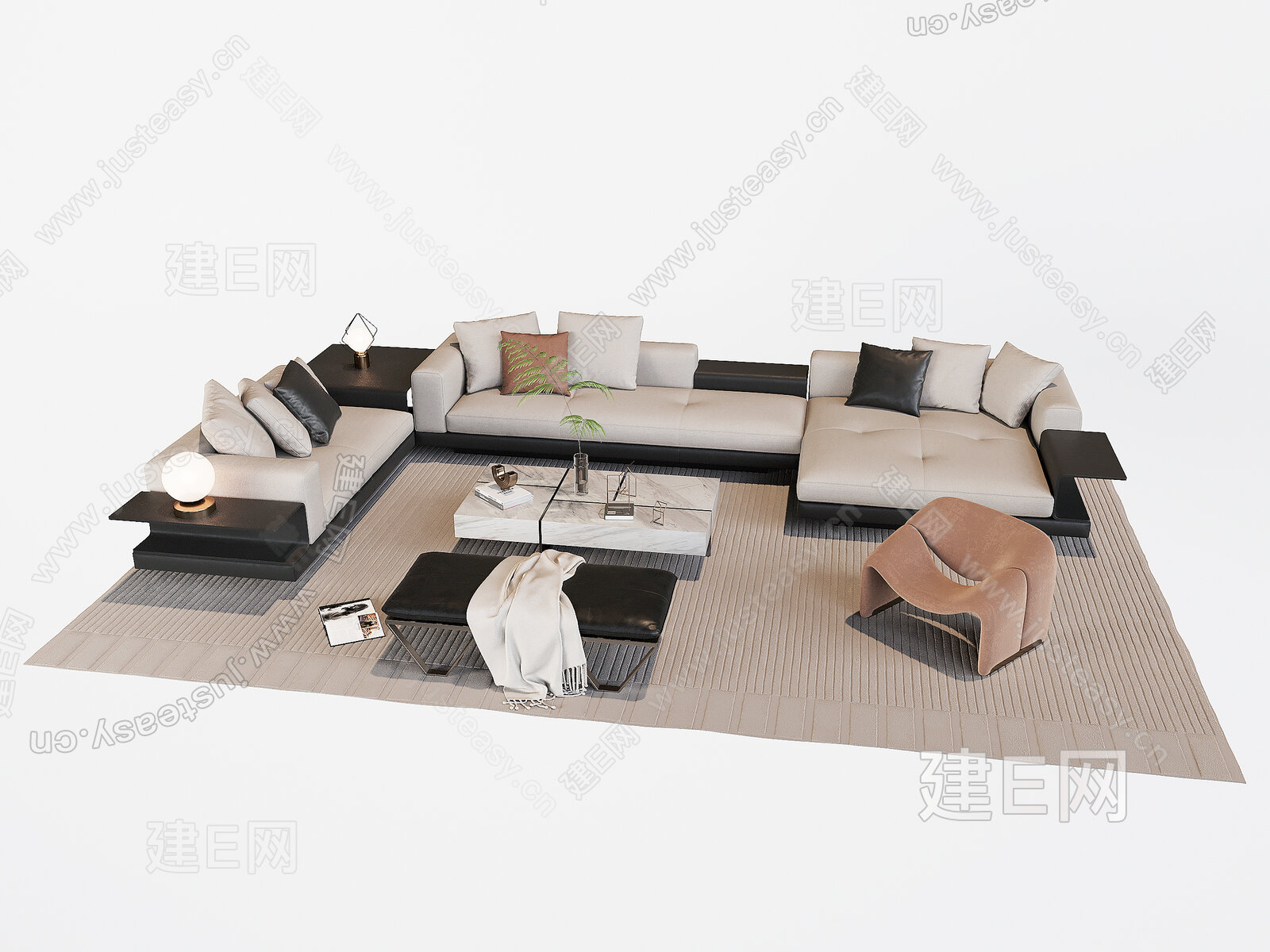 【现代沙发茶几组合3d模型】建E网_现代沙发茶几组合3d模型下载[ID:107043429]_打造3d现代沙发茶几组合模型免费下载平台