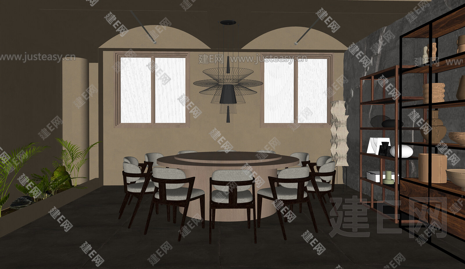 侘寂风餐厅包厢模型SU模型下载[ID:113922895]_建e网su模型